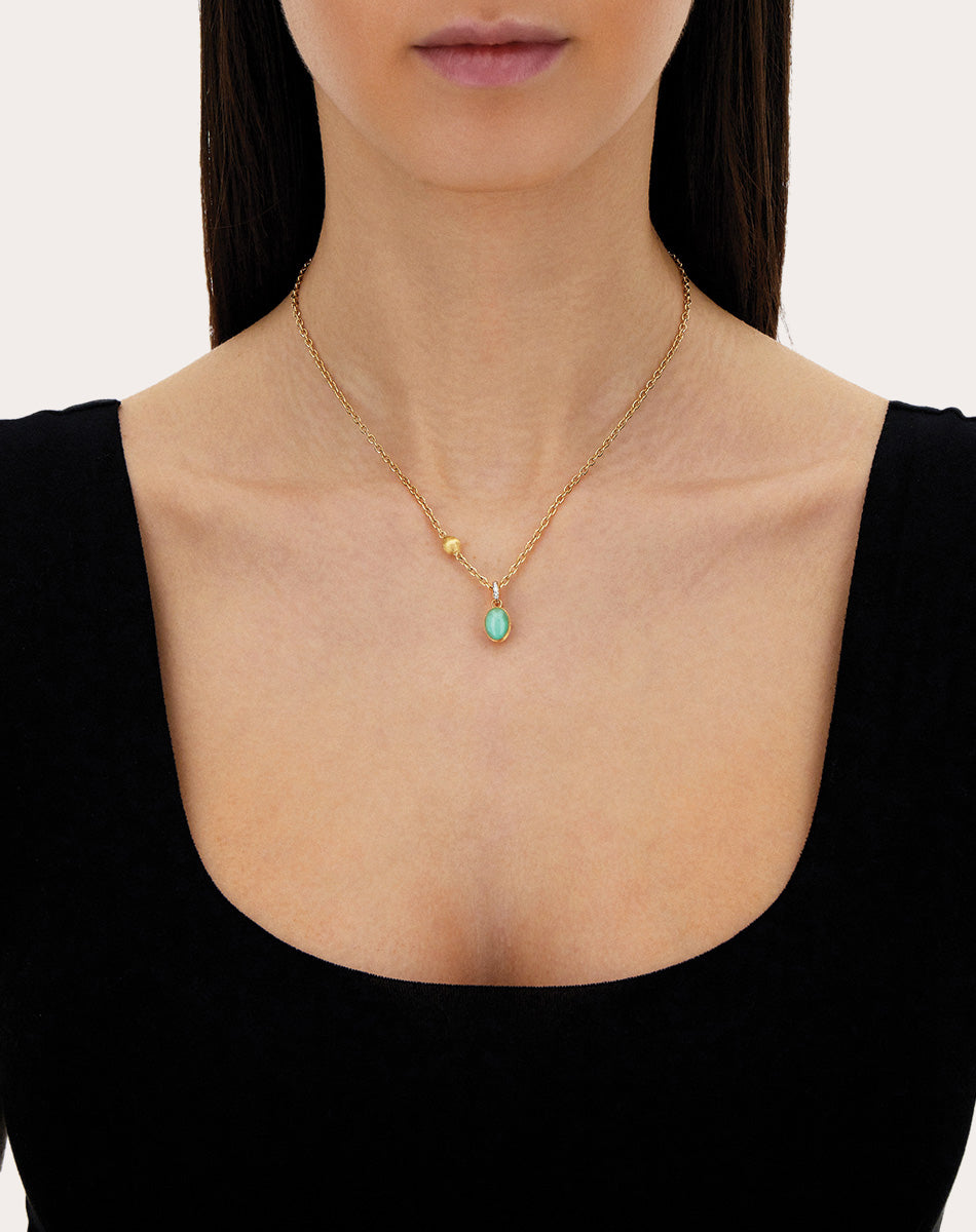 Small Lattementa 18K Gold Jadeite Rock Crystal and Diamond Pendant