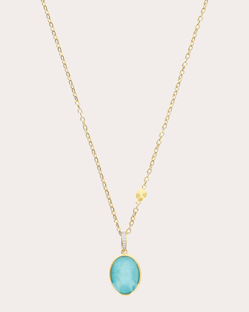 Medium Anice 18K Gold Amazonite Rock Crystal and Diamond Pendant