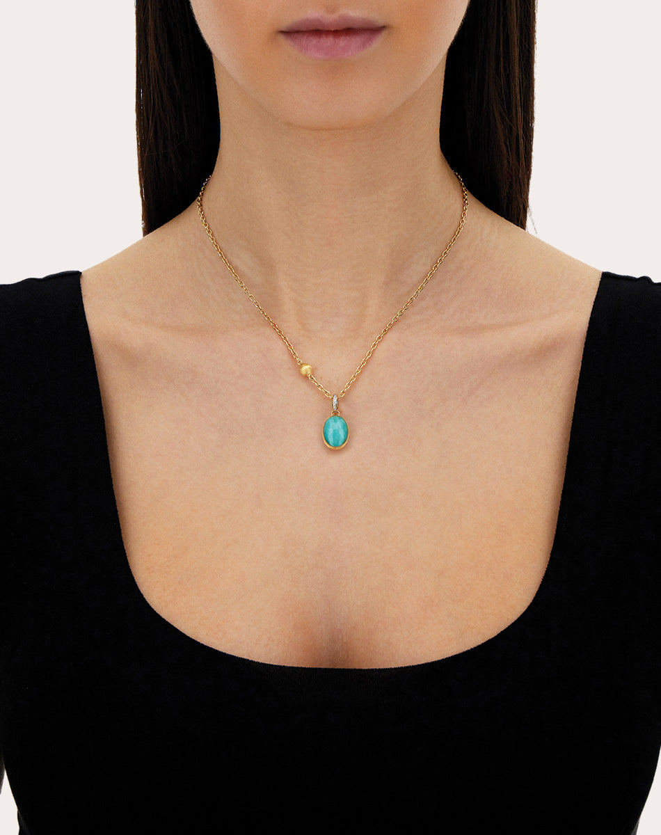 Medium Anice 18K Gold Amazonite Rock Crystal and Diamond Pendant