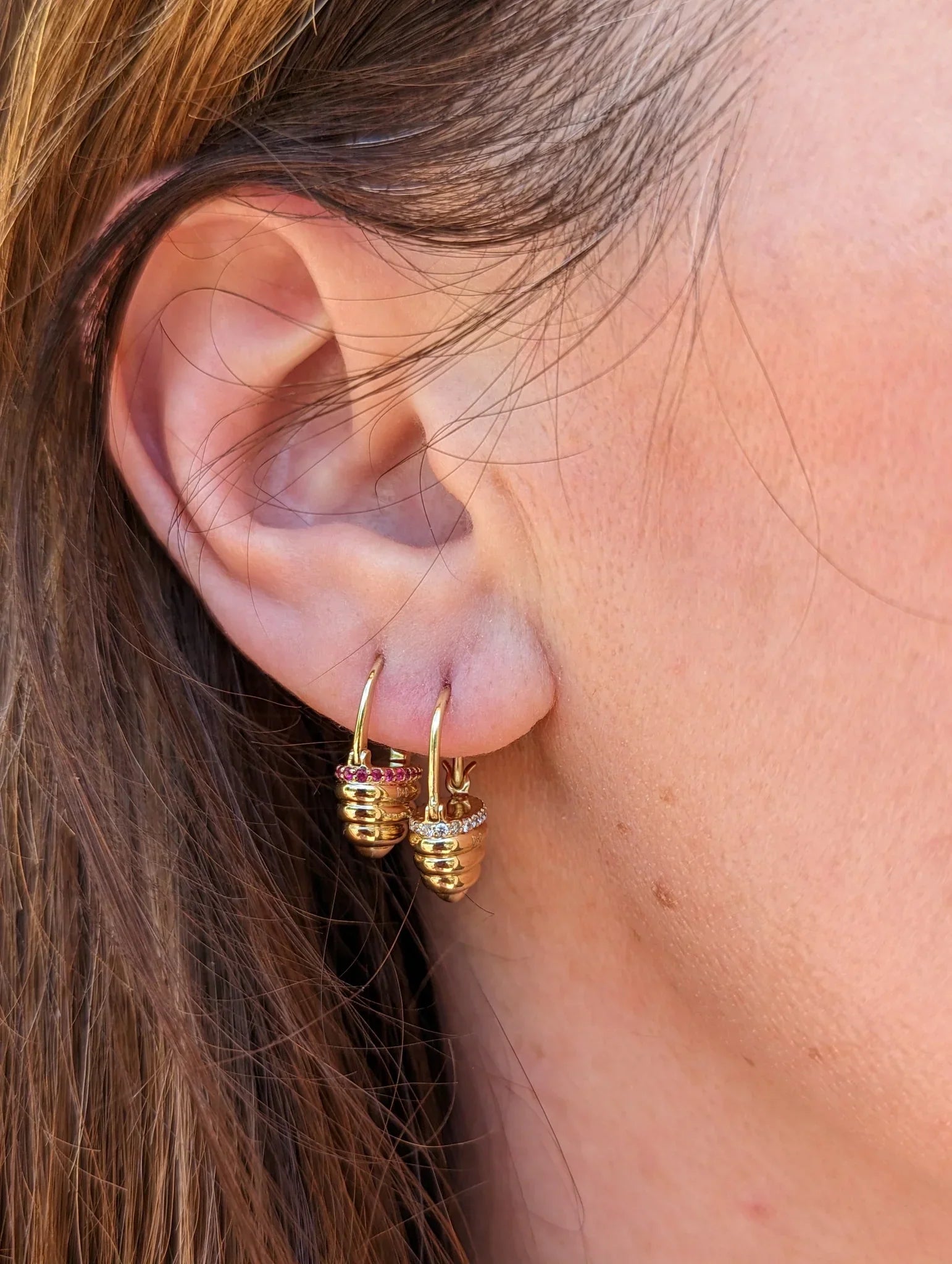 Found Cap 14K Gold Diamond Earrings