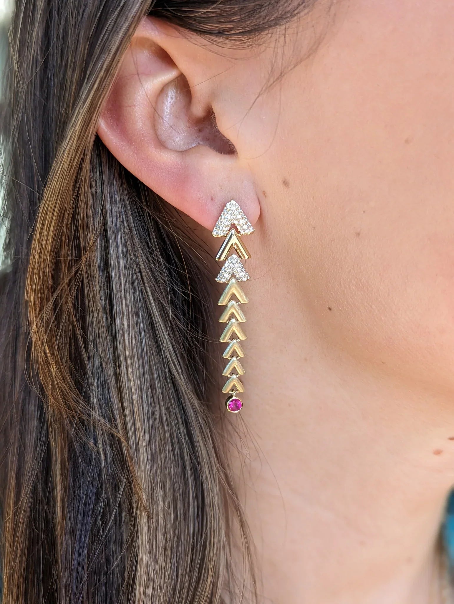 Spark 14K Gold Pink Sapphire Chevron Link Earrings