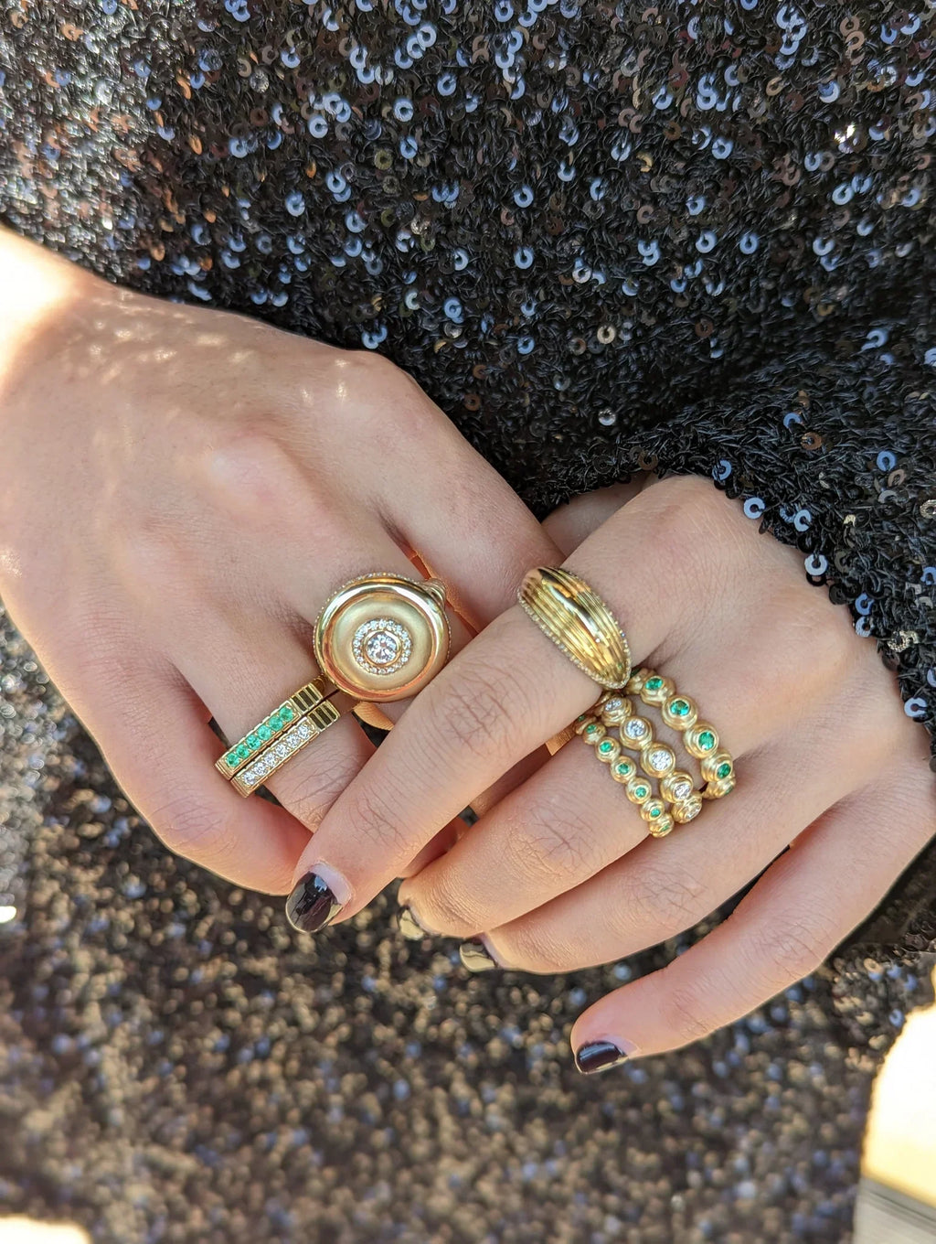 Edge 14K Gold Diamond Ribbed Dome Ring
