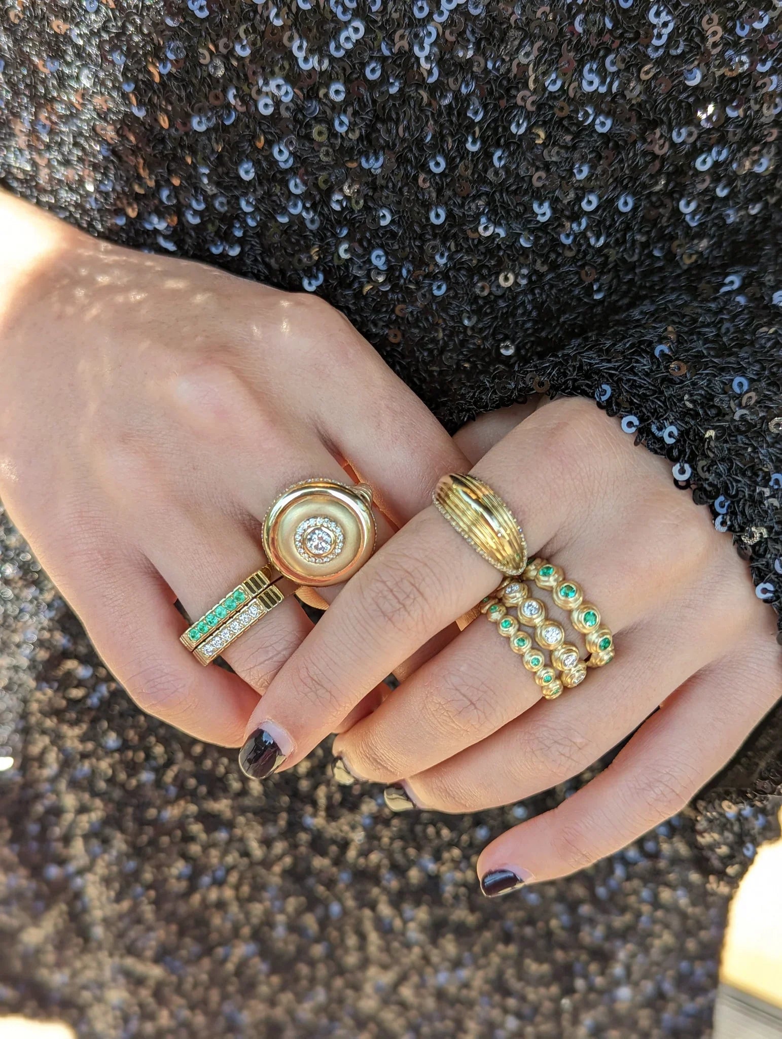 Edge 14K Gold Diamond Ribbed Dome Ring