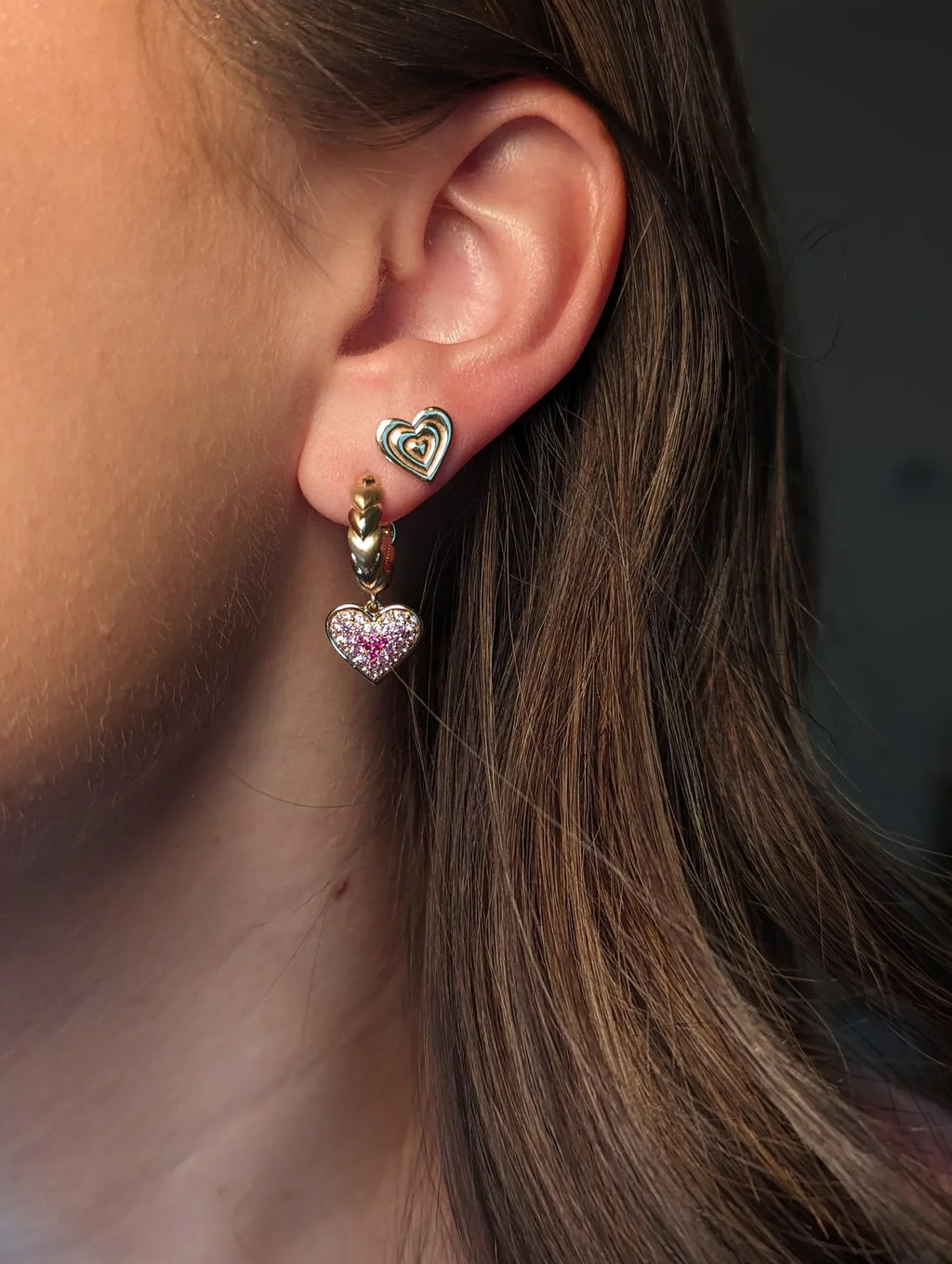 Juju Heart 14K Gold Pink Sapphire Charm Earrings