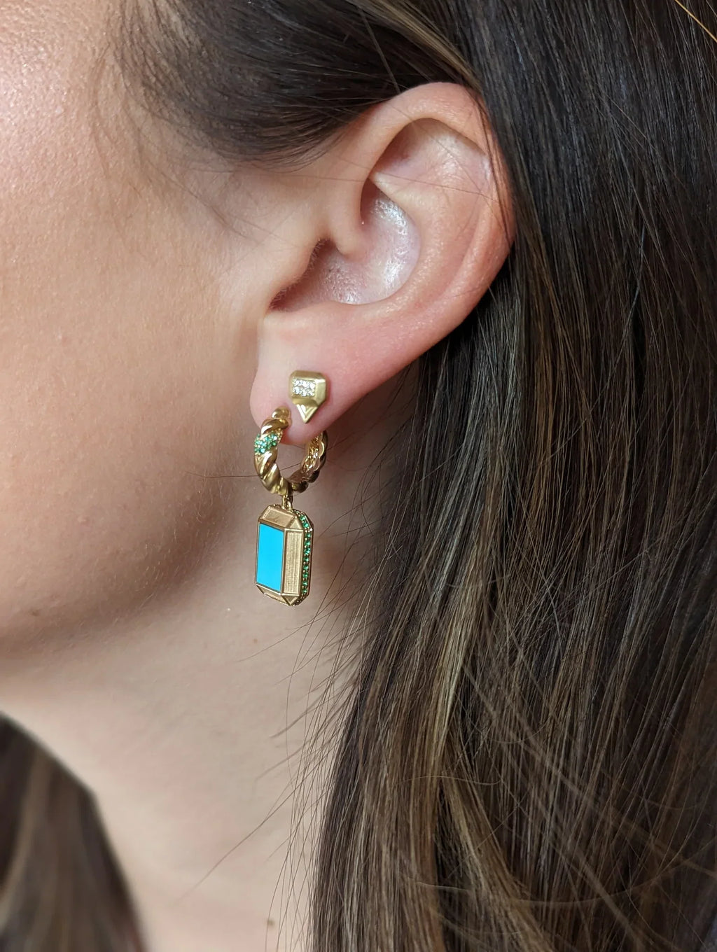 Spark 14K Gold Turquoise and Emerald Earrings