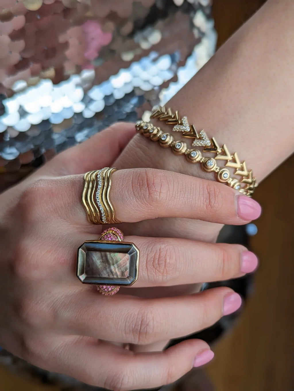 Spark 14K Gold Diamond Chevron Link Bracelet