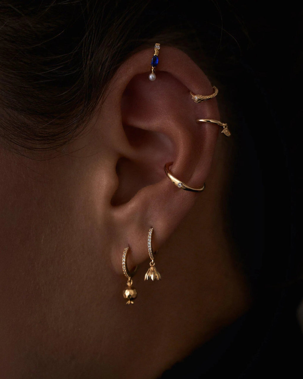 Serpent 14K Gold Diamond Single Hoop Earring