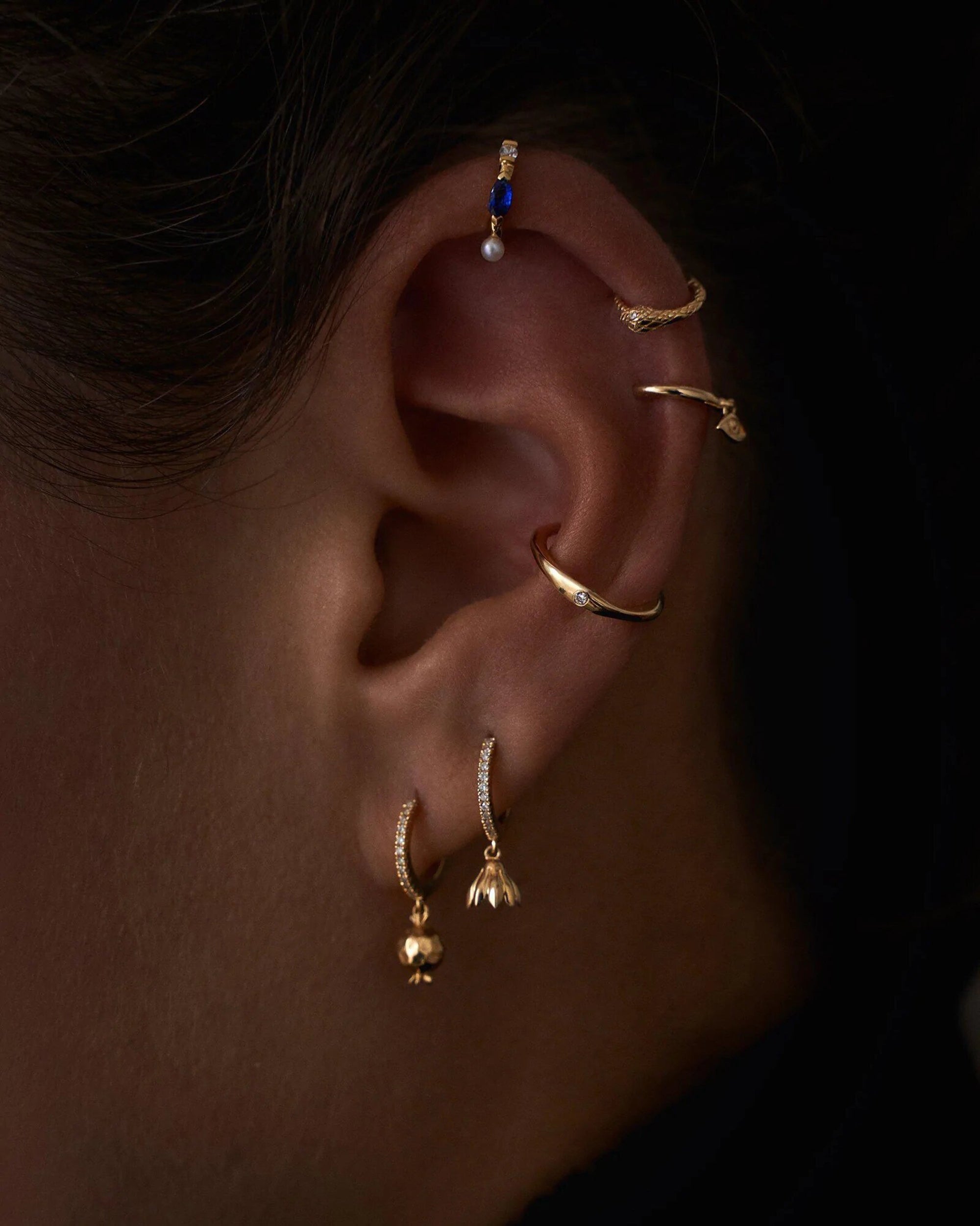 Serpent 14K Gold Diamond Single Hoop Earring