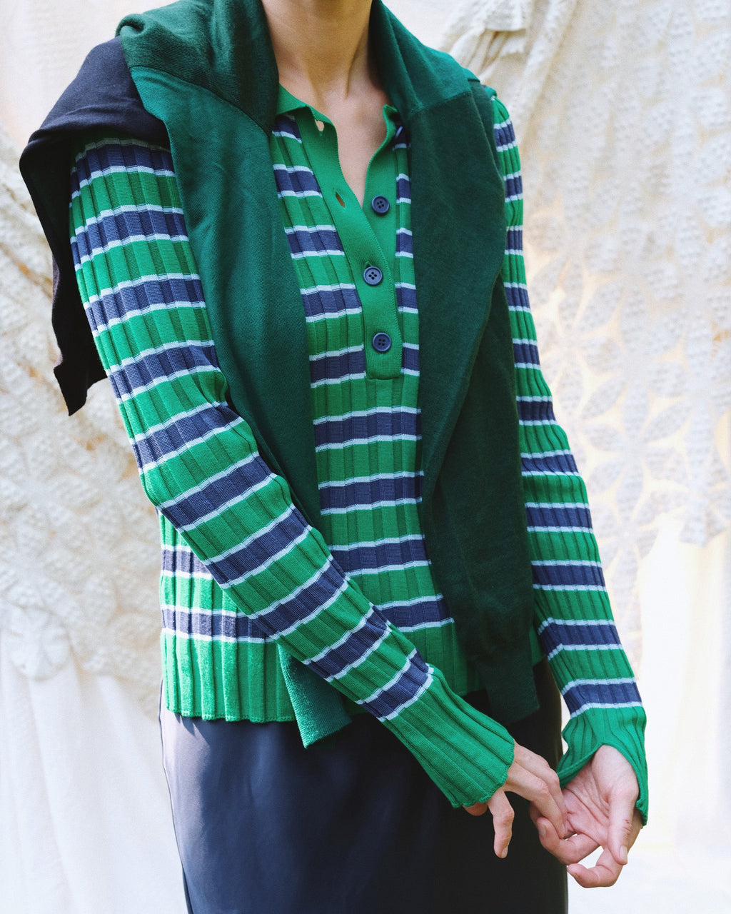 Silvia Striped Rib-Knit Cotton Polo Sweater
