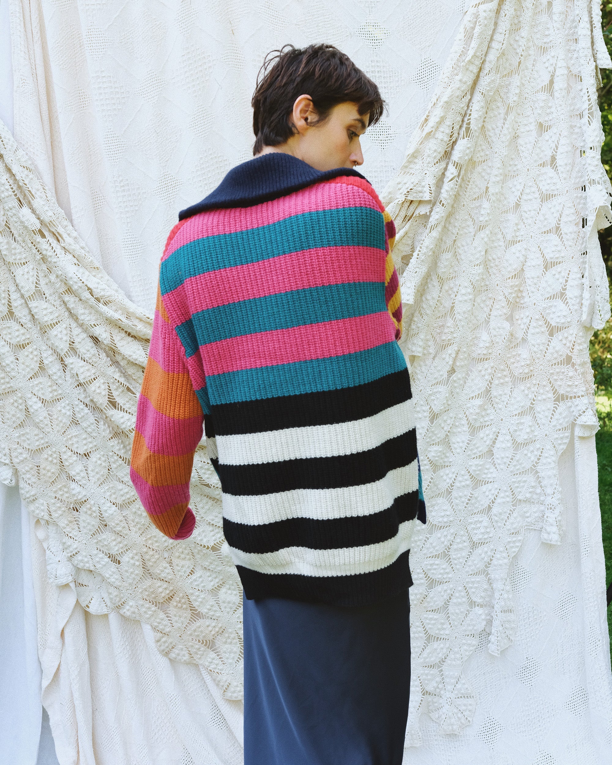 Parker Striped Cashmere-Blend Polo Sweater