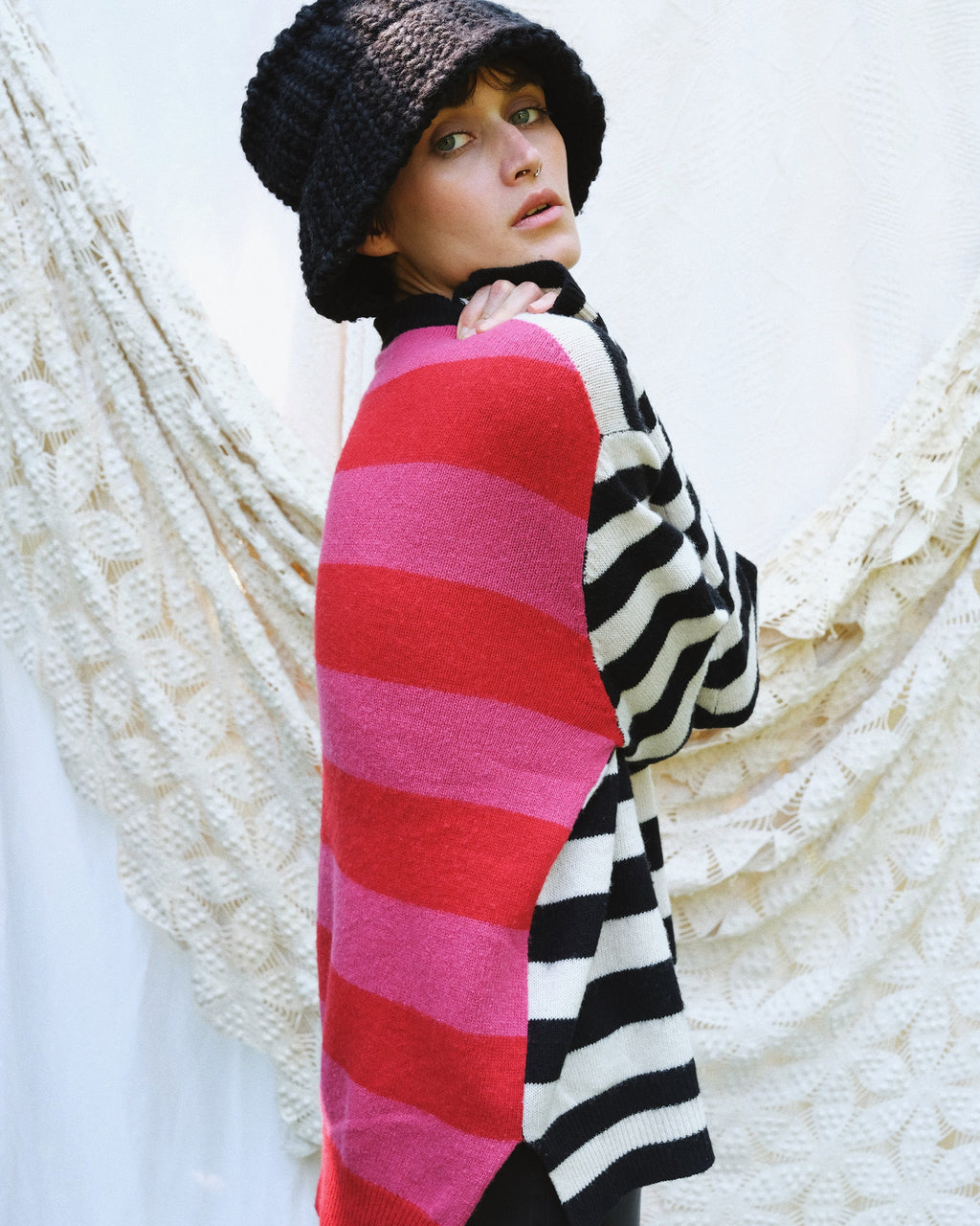 Jenn Striped Brushed Cashmere-Blend Sweater