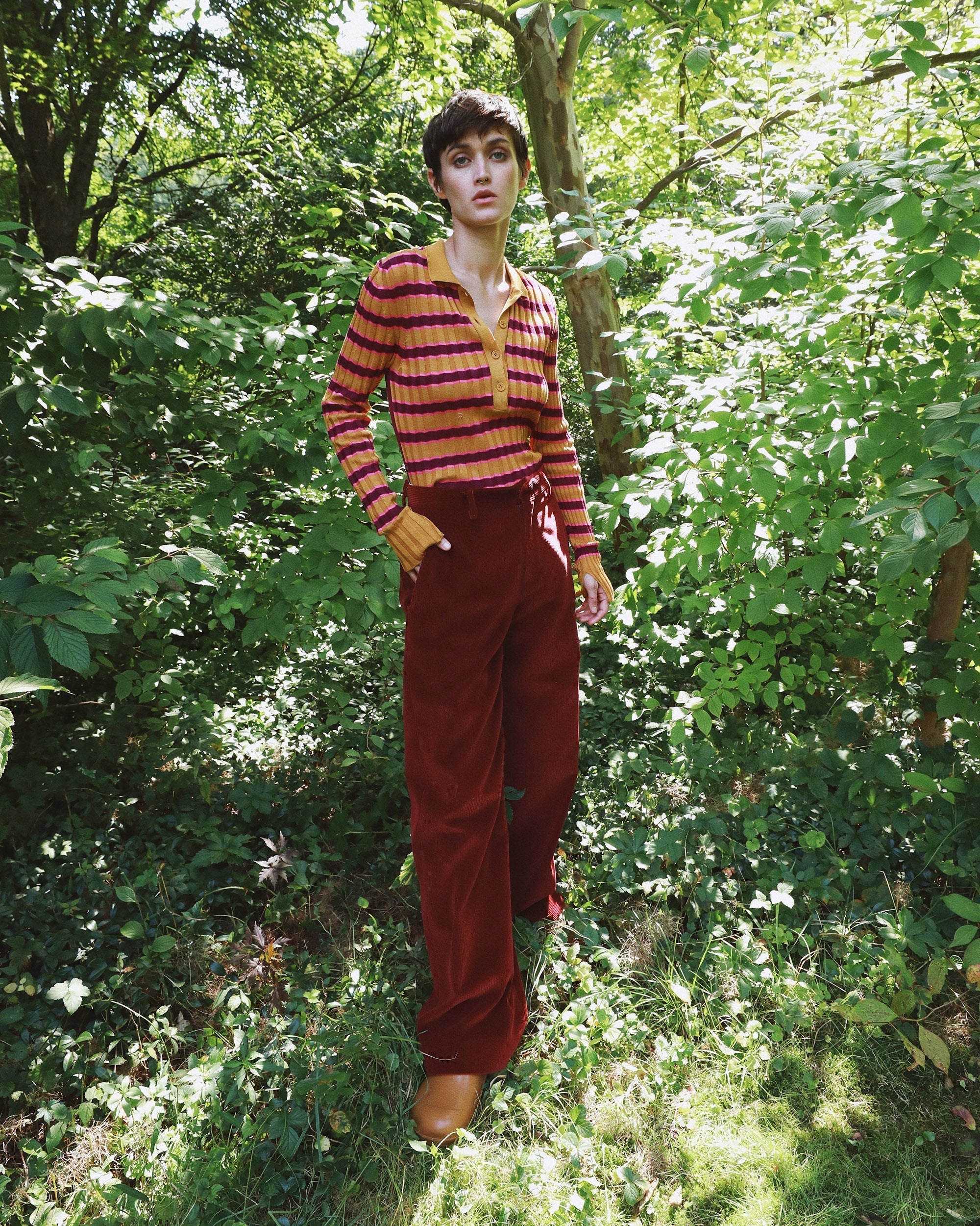 Silvia Striped Rib-Knit Cotton Polo Sweater