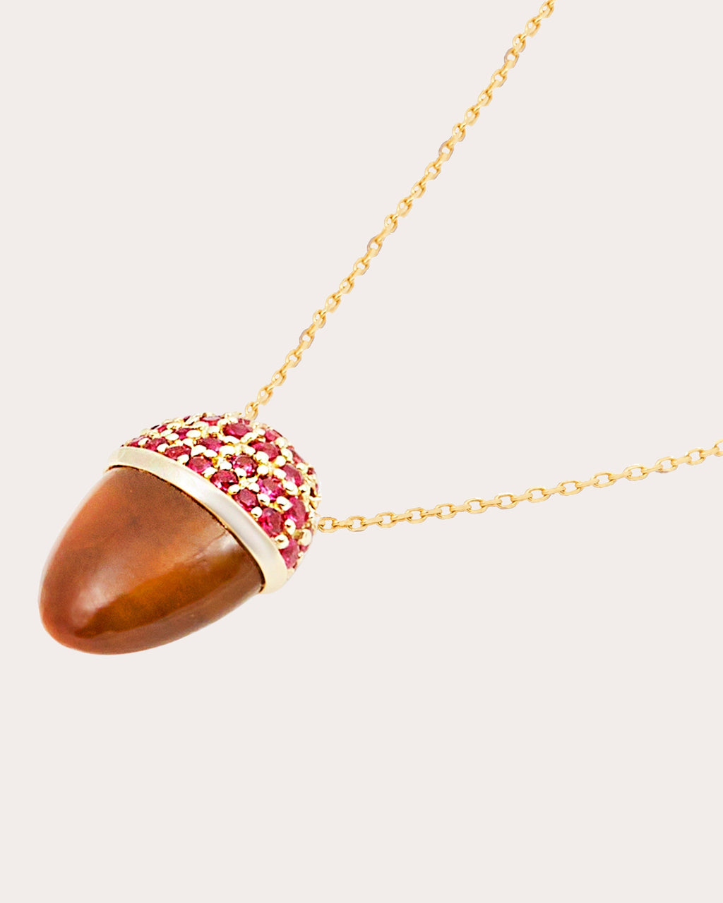 Found Cap 14K Gold Tiger's Eye and Ruby Pendant Necklace