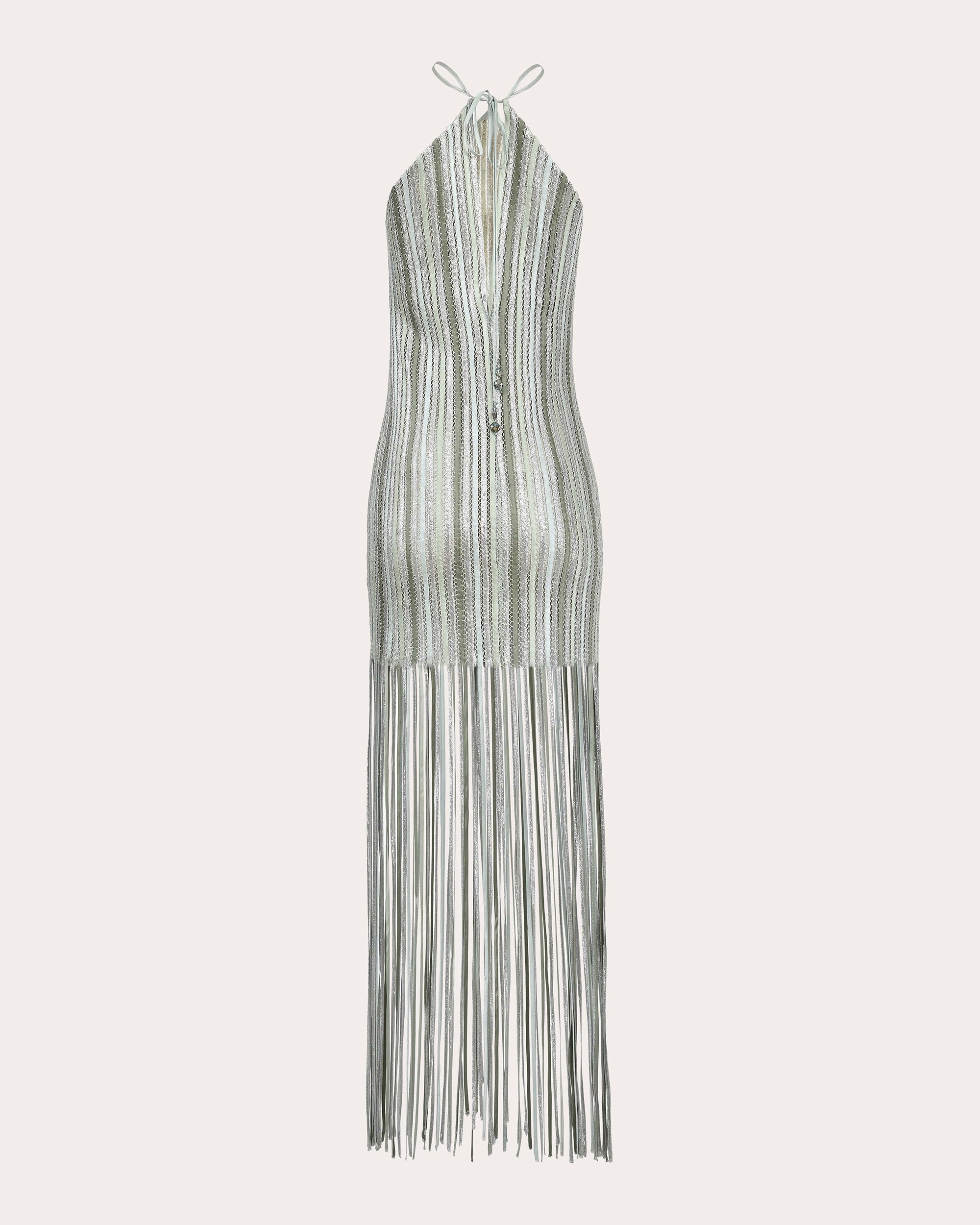 Plata Fringed Metallic Silk-Knit Midi Dress