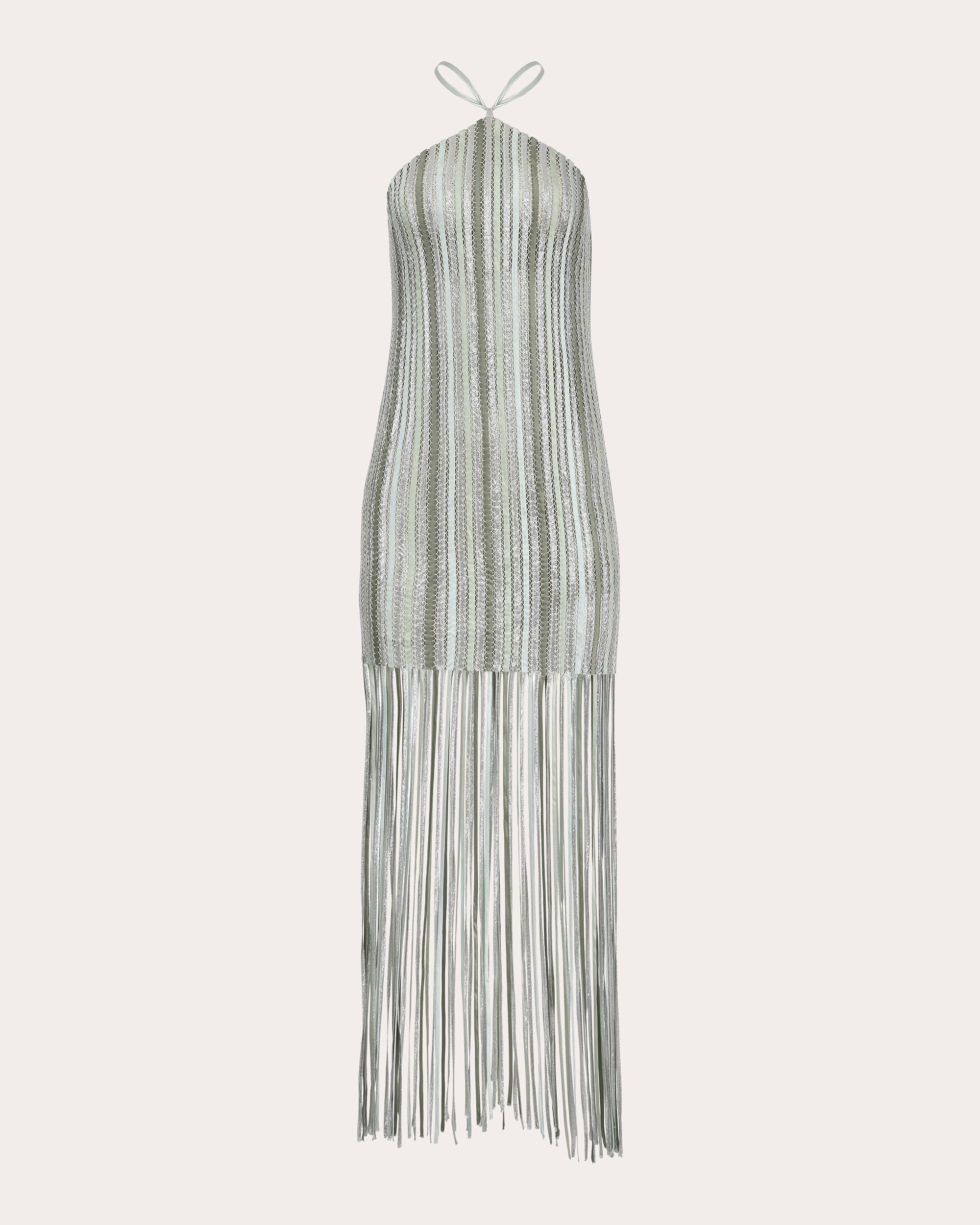 Plata Fringed Metallic Silk-Knit Midi Dress