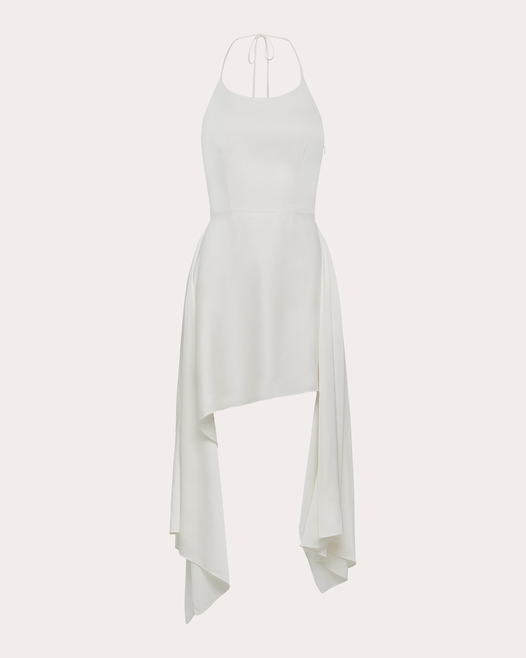Pooja Asymmetric Satin Halterneck Mini Dress