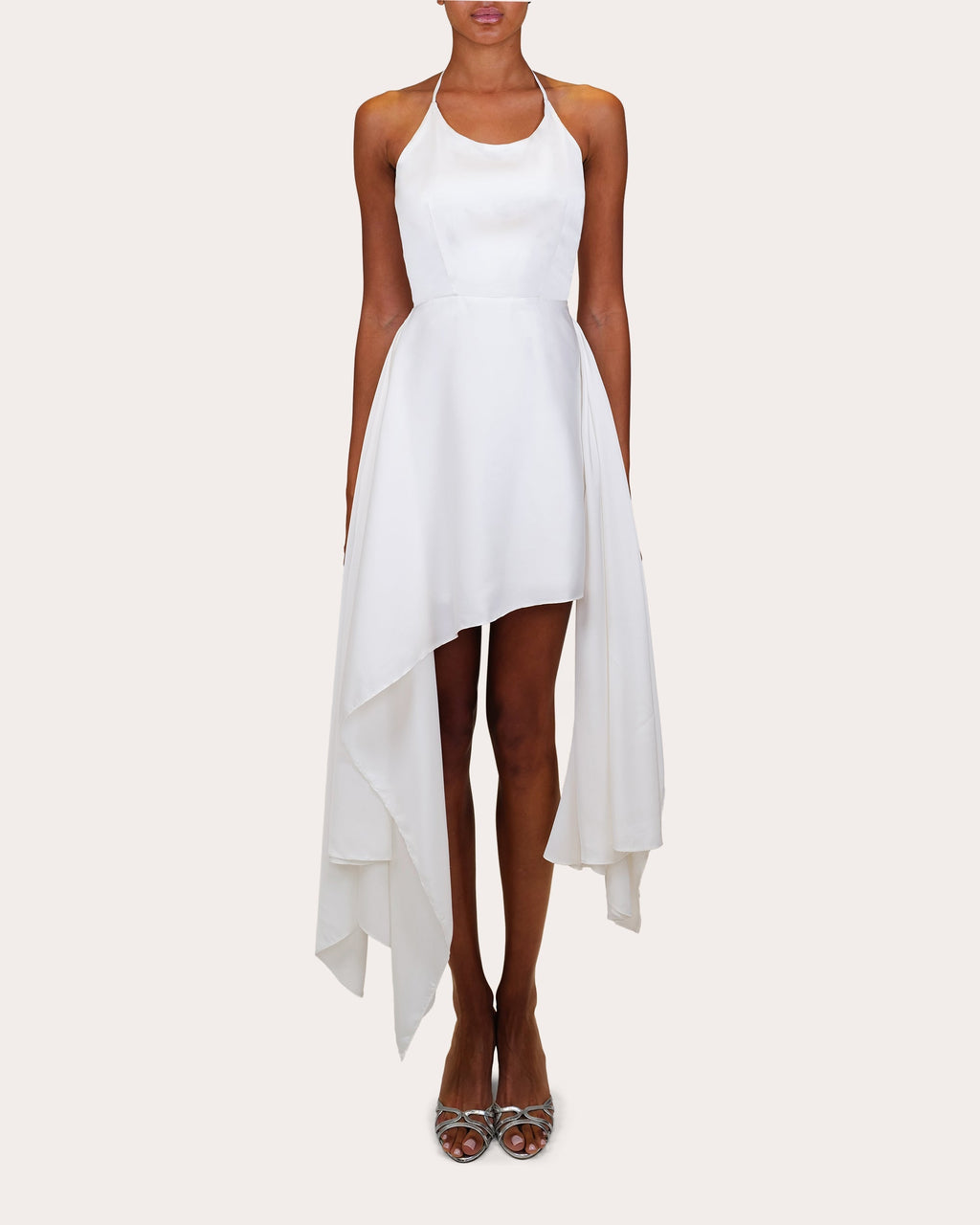 Pooja Asymmetric Satin Halterneck Mini Dress