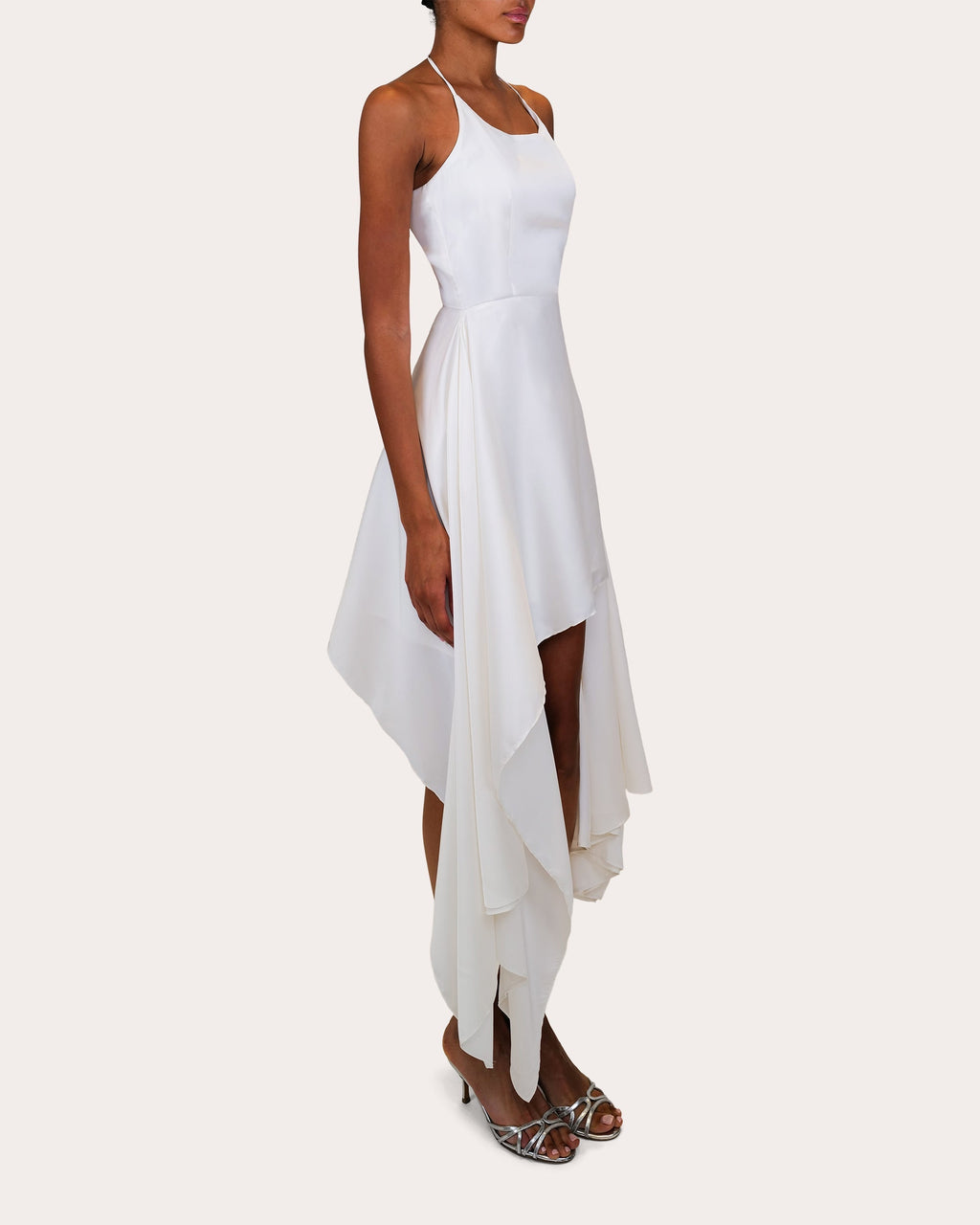 Pooja Asymmetric Satin Halterneck Mini Dress