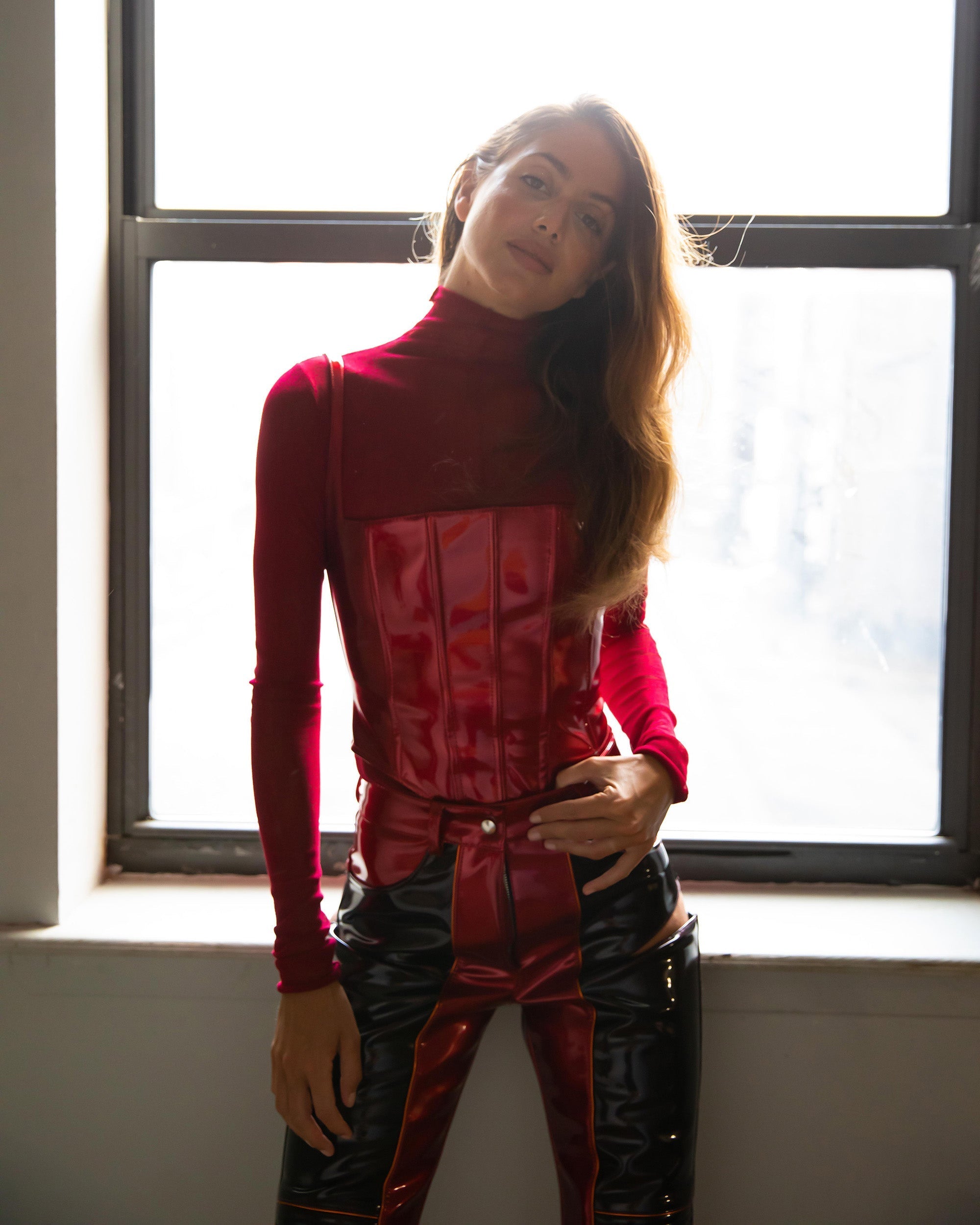Cutout Patent-Vinyl Biker Pants