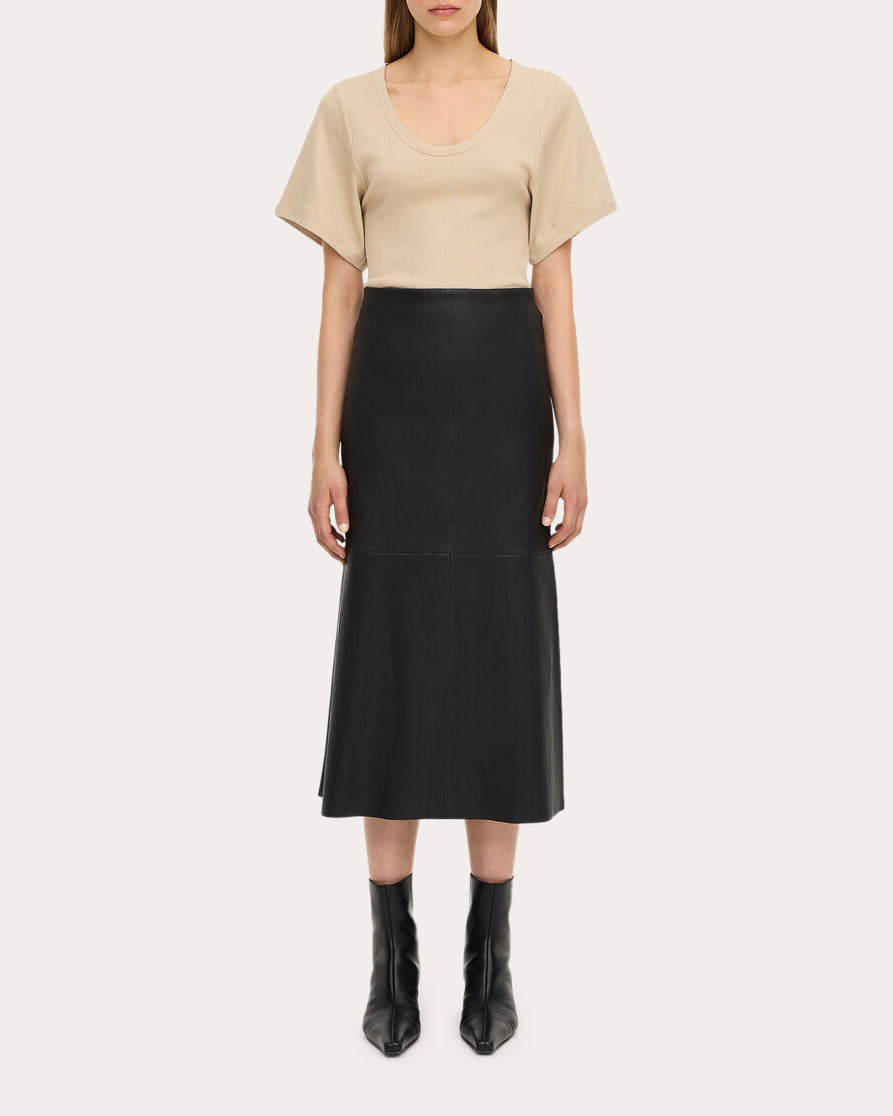 Simoas Leather Midi Skirt