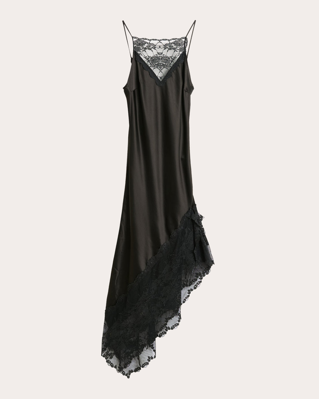 Laynee Asymmetric Lace-Trimmed Satin Slip Dress