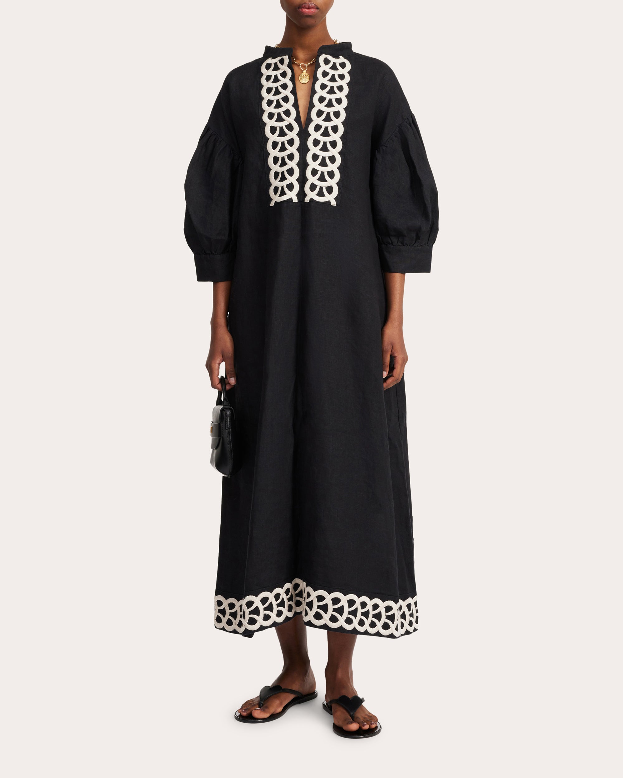 Lydea Embroidered-Linen Midi Dress