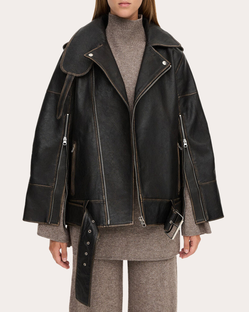 Beatrisse Leather Biker Jacket