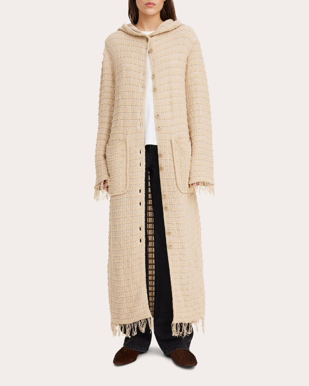 Tallula Fringed Crochet-Knit Hooded Jacket