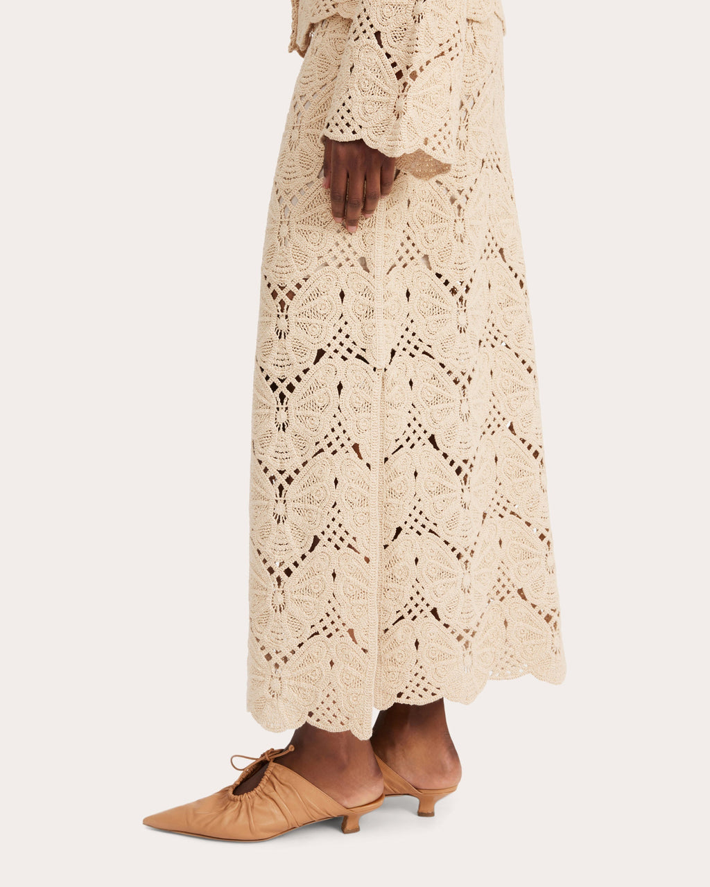 Cantala Cotton-Crochet Midi Skirt