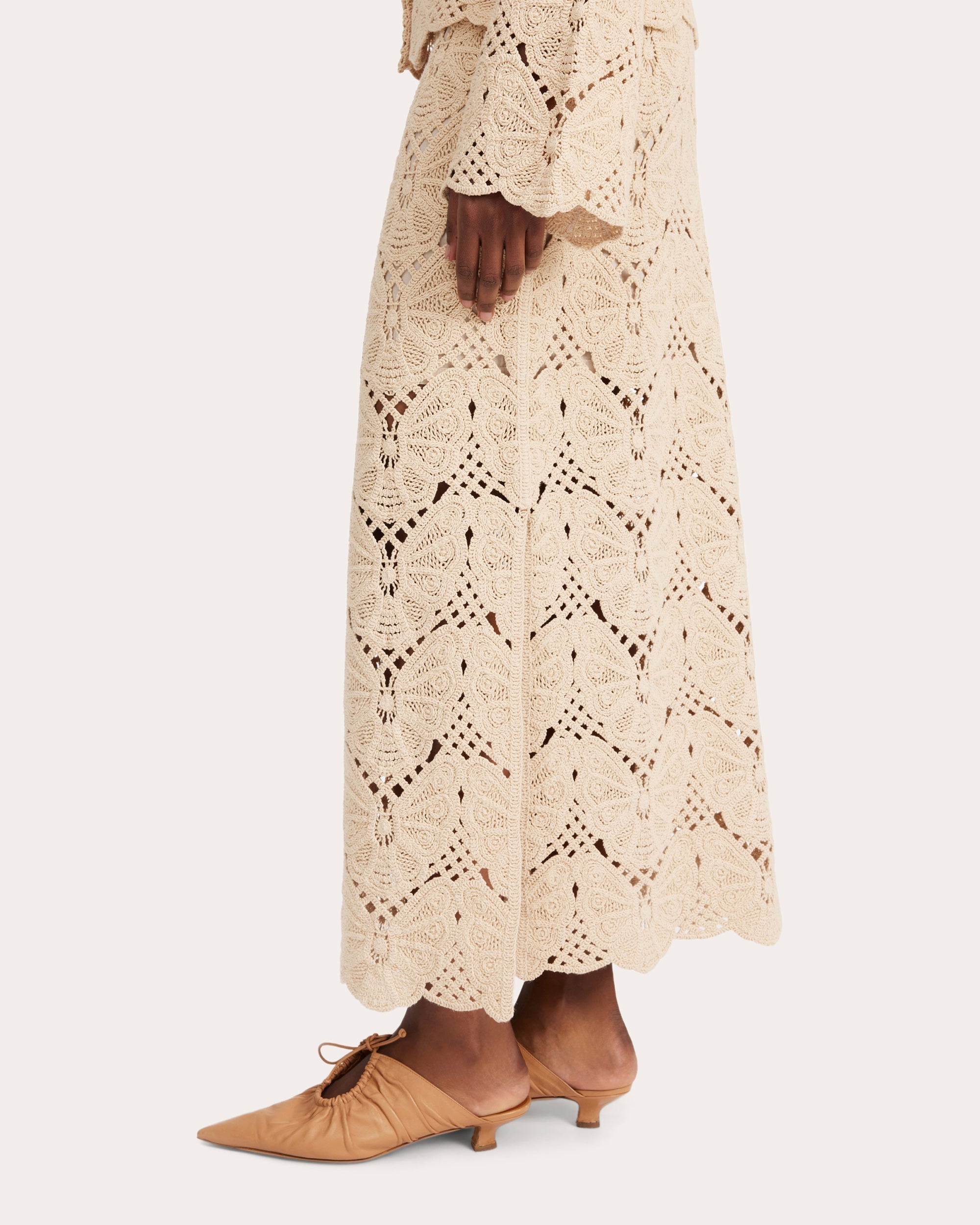 Cantala Cotton-Crochet Midi Skirt
