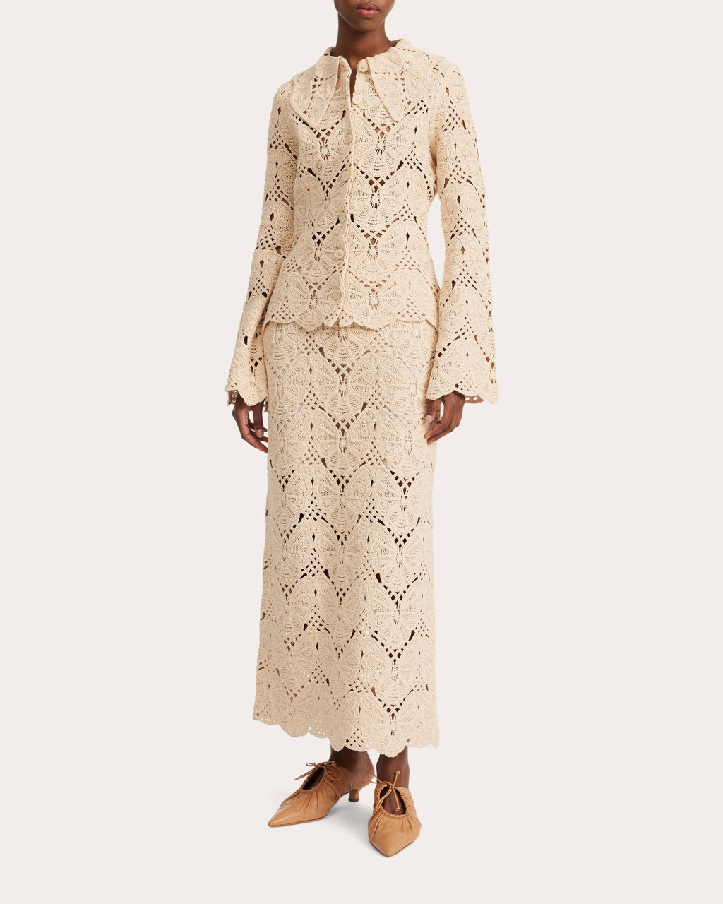 Cantala Cotton-Crochet Midi Skirt