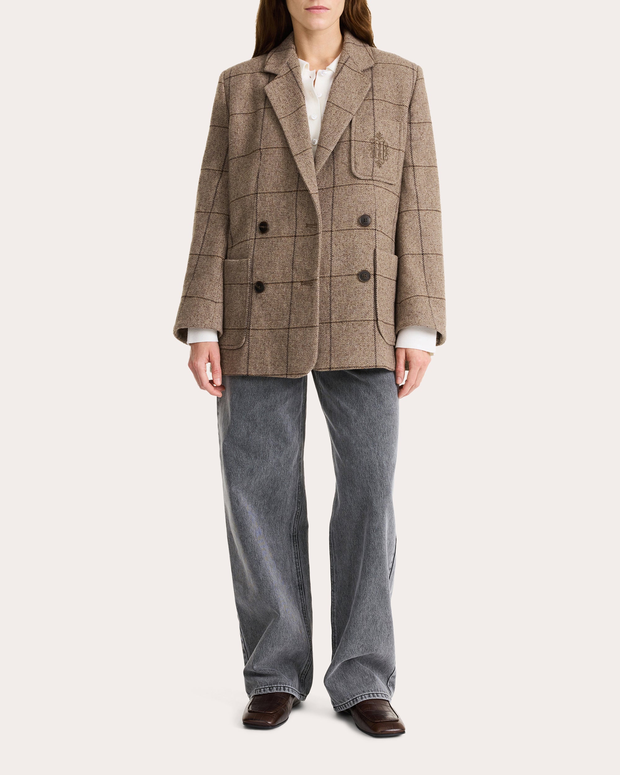 Railey Checked Embroidered Wool-Blend Blazer