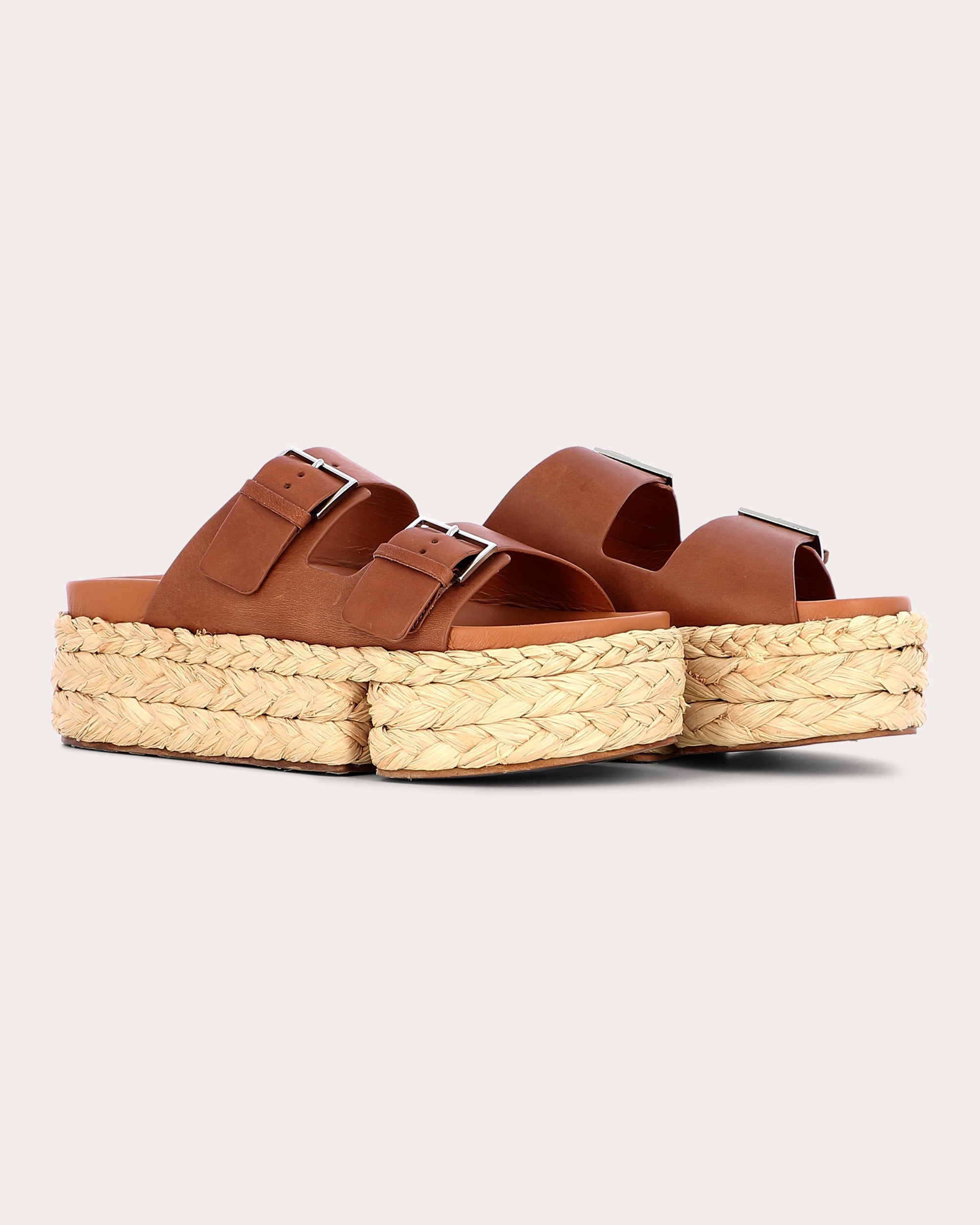 Qiana II Leather and Braided Raffia Platform Sandal