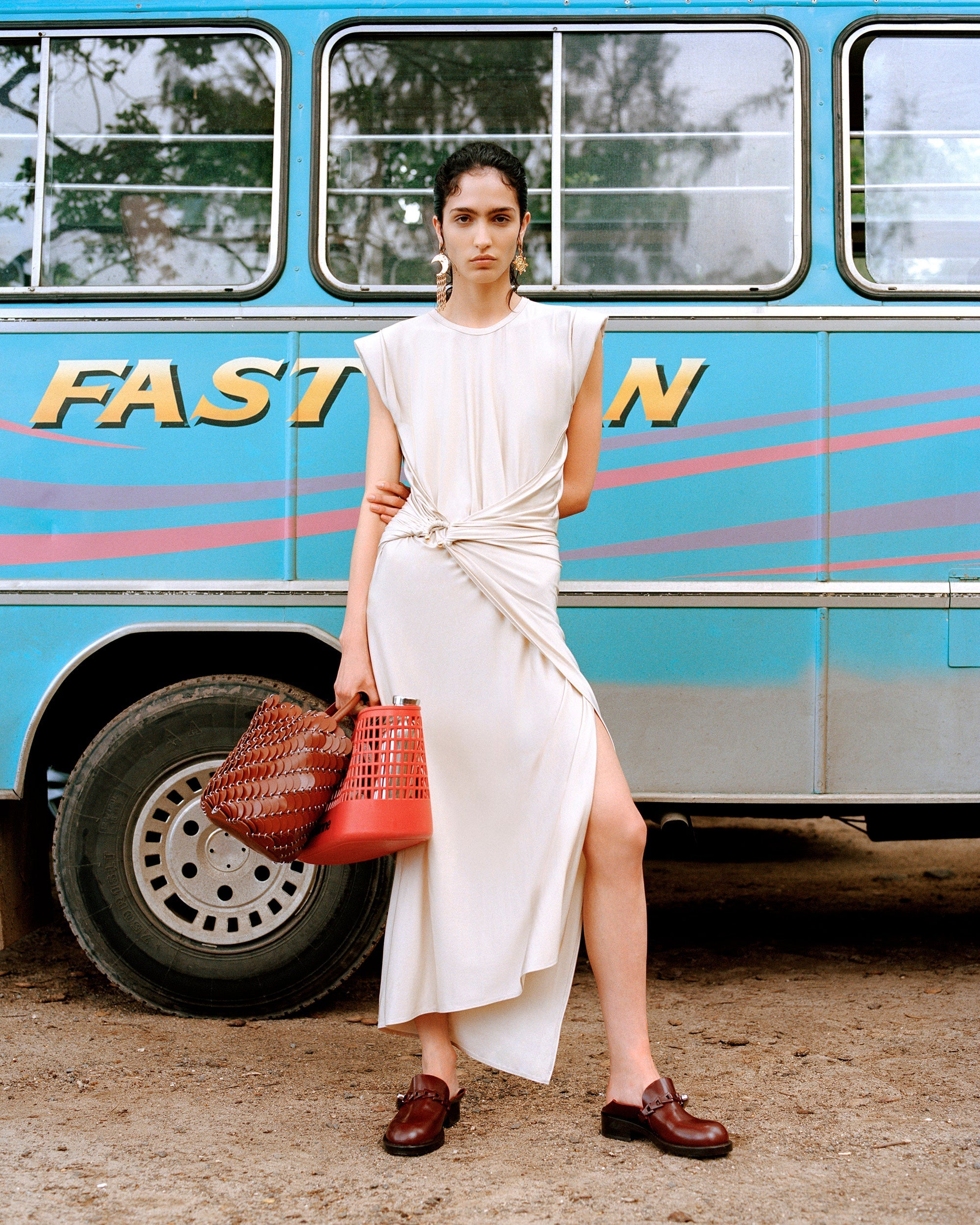 Asymmetric Draped Satin-Jersey Midi Dress