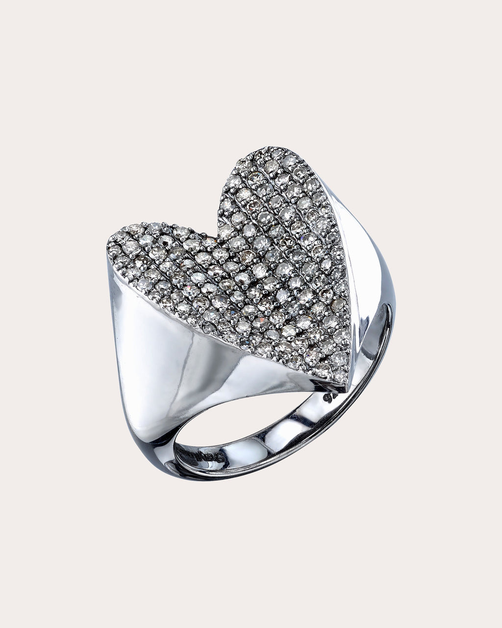 Folded Heart Sterling Silver Diamond Pavé Ring