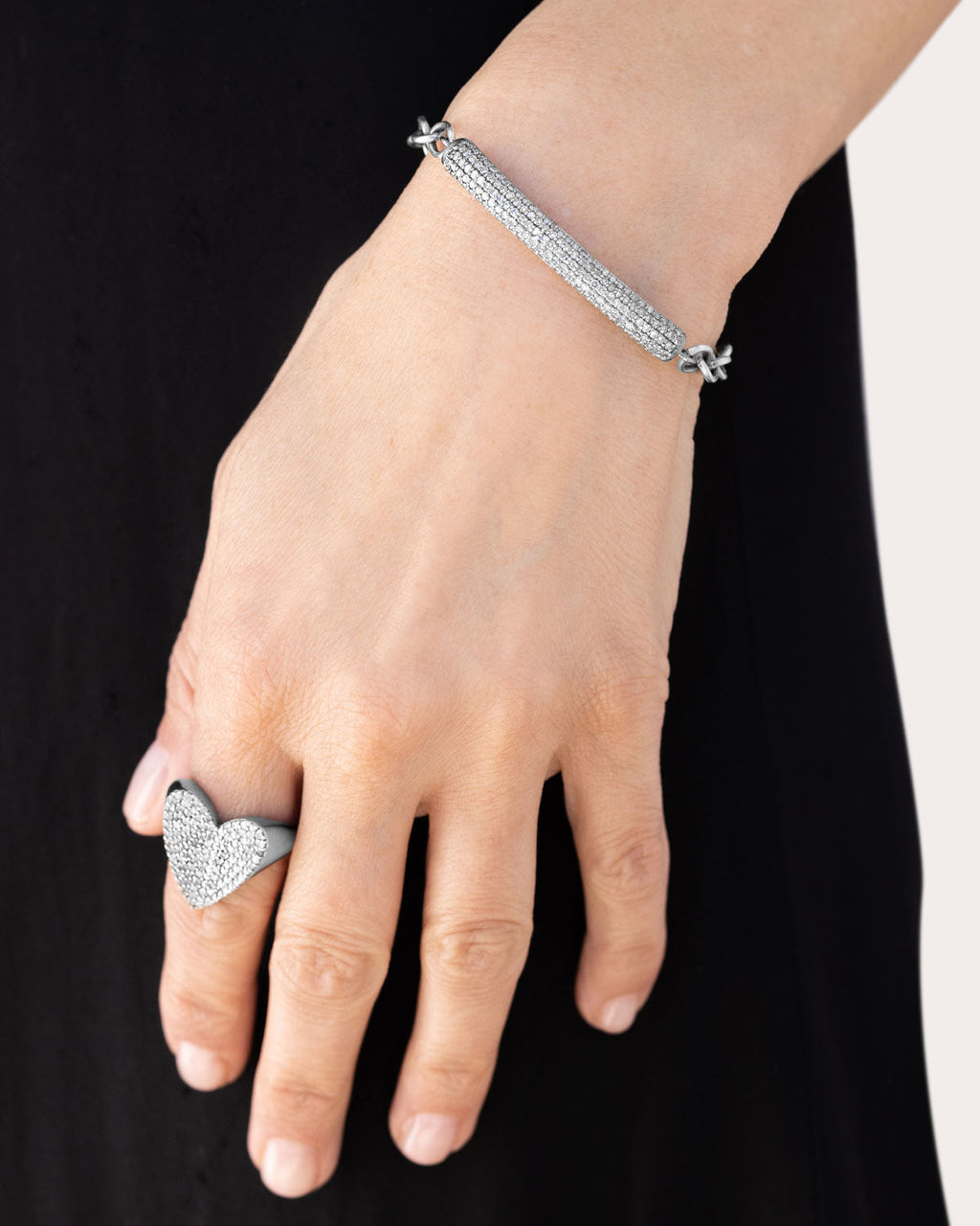 Folded Heart Sterling Silver Diamond Pavé Ring