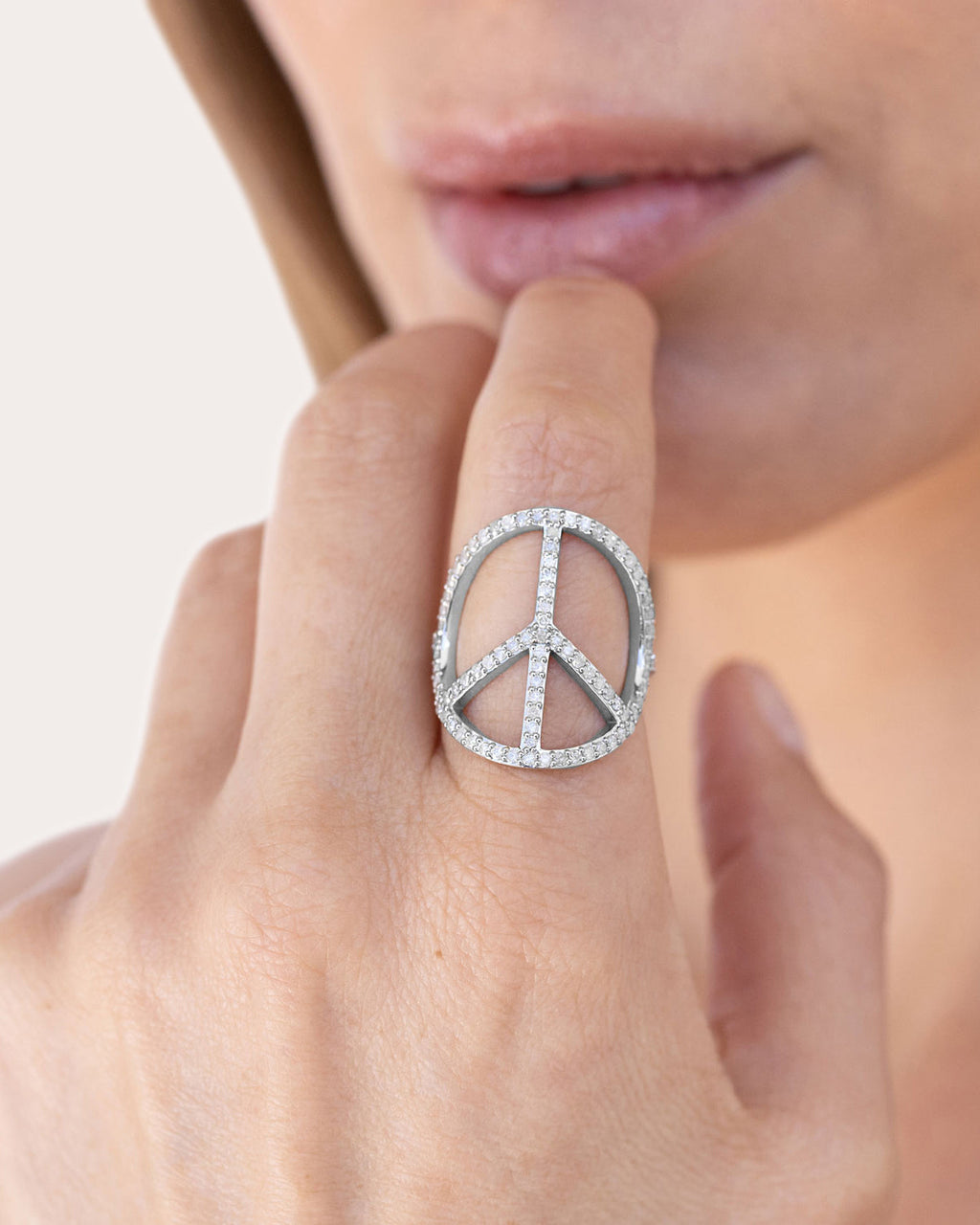Peace Sterling Silver Diamond Pavé Ring