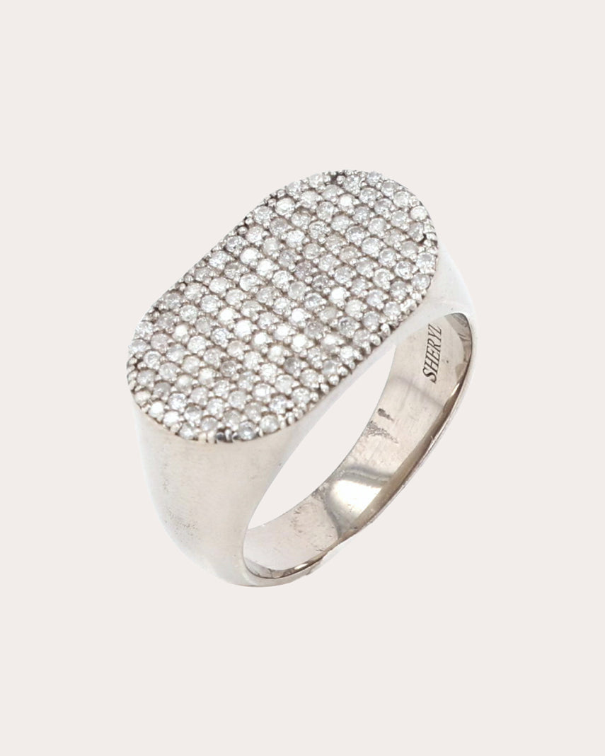 Sterling Silver and Diamond Pavé Signet Ring