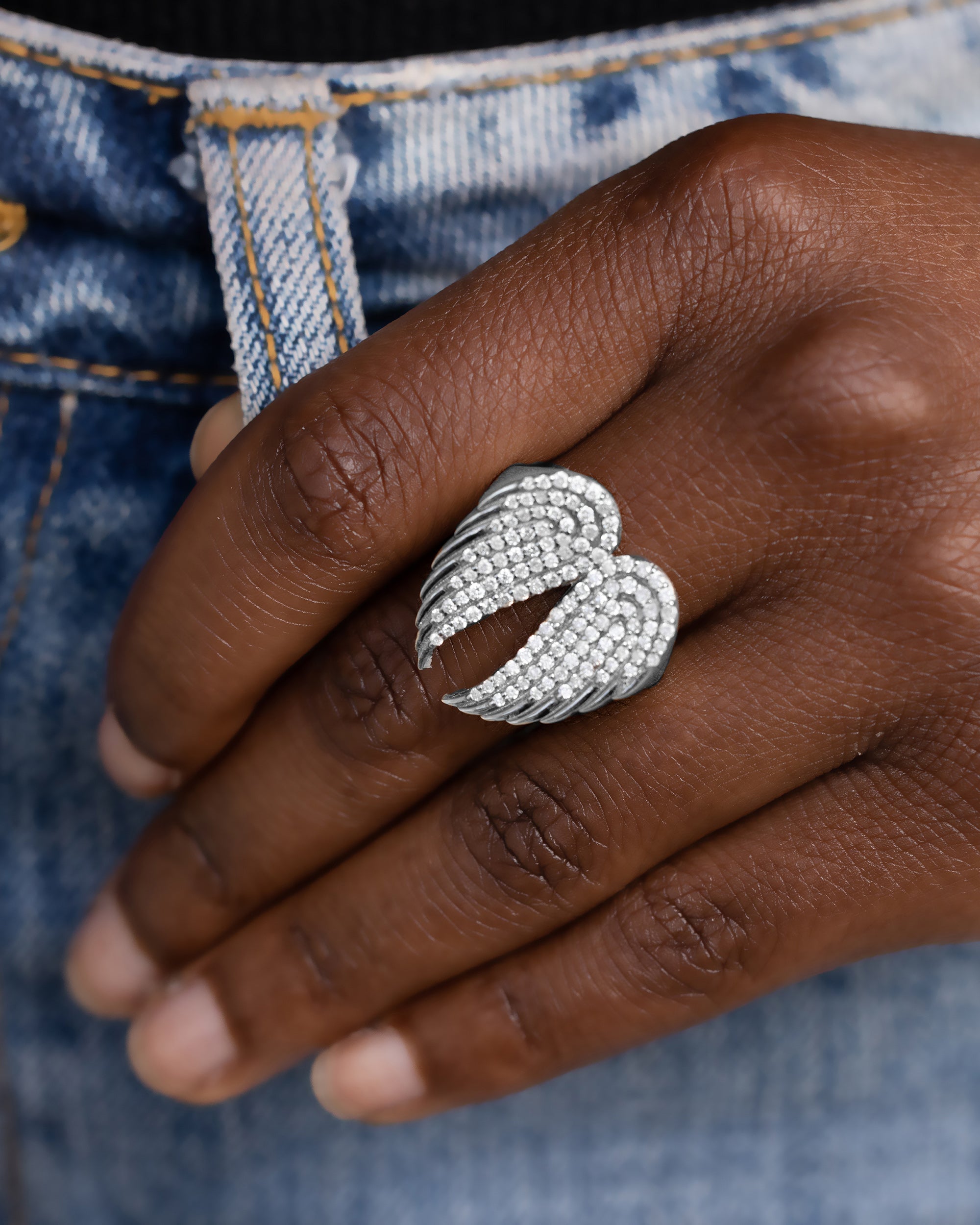 Sterling Silver and Diamond Angel Wing Ring