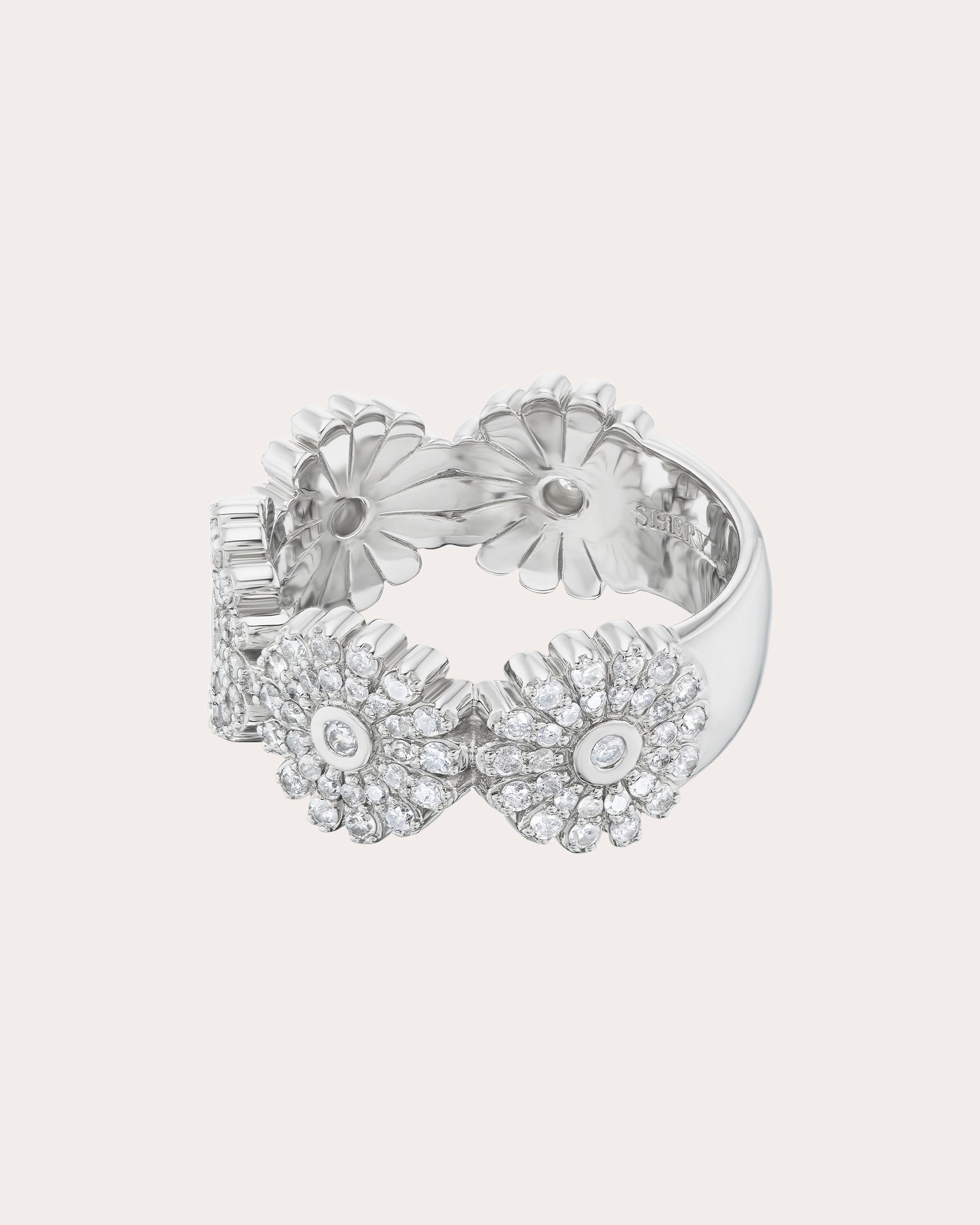 Sterling Silver and Diamond Pavé Daisy Ring