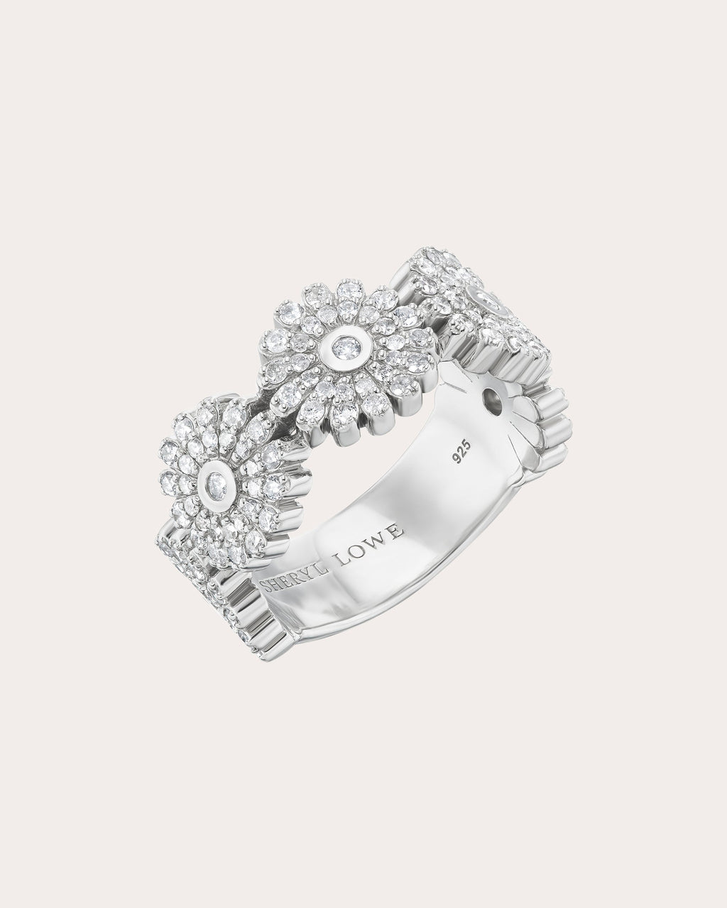 Sterling Silver and Diamond Pavé Daisy Ring