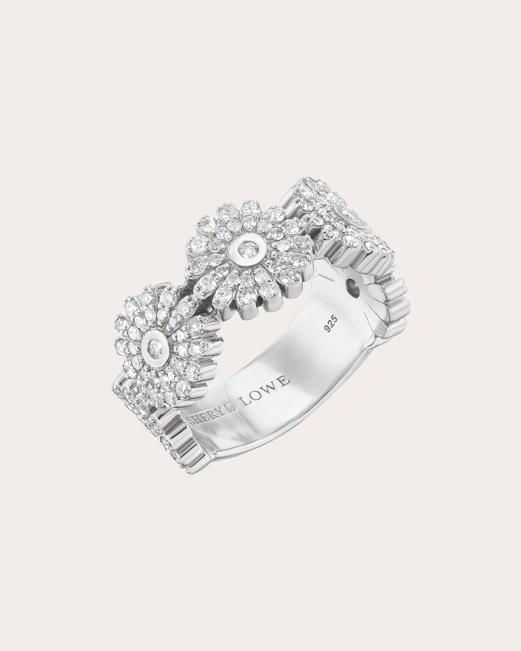 Sterling Silver and Diamond Pavé Daisy Ring