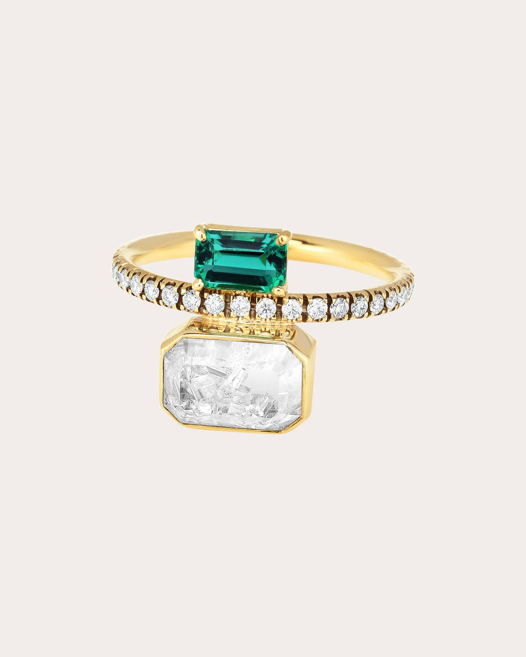 18K Gold Crystal Emerald and Diamond Shaker Ring