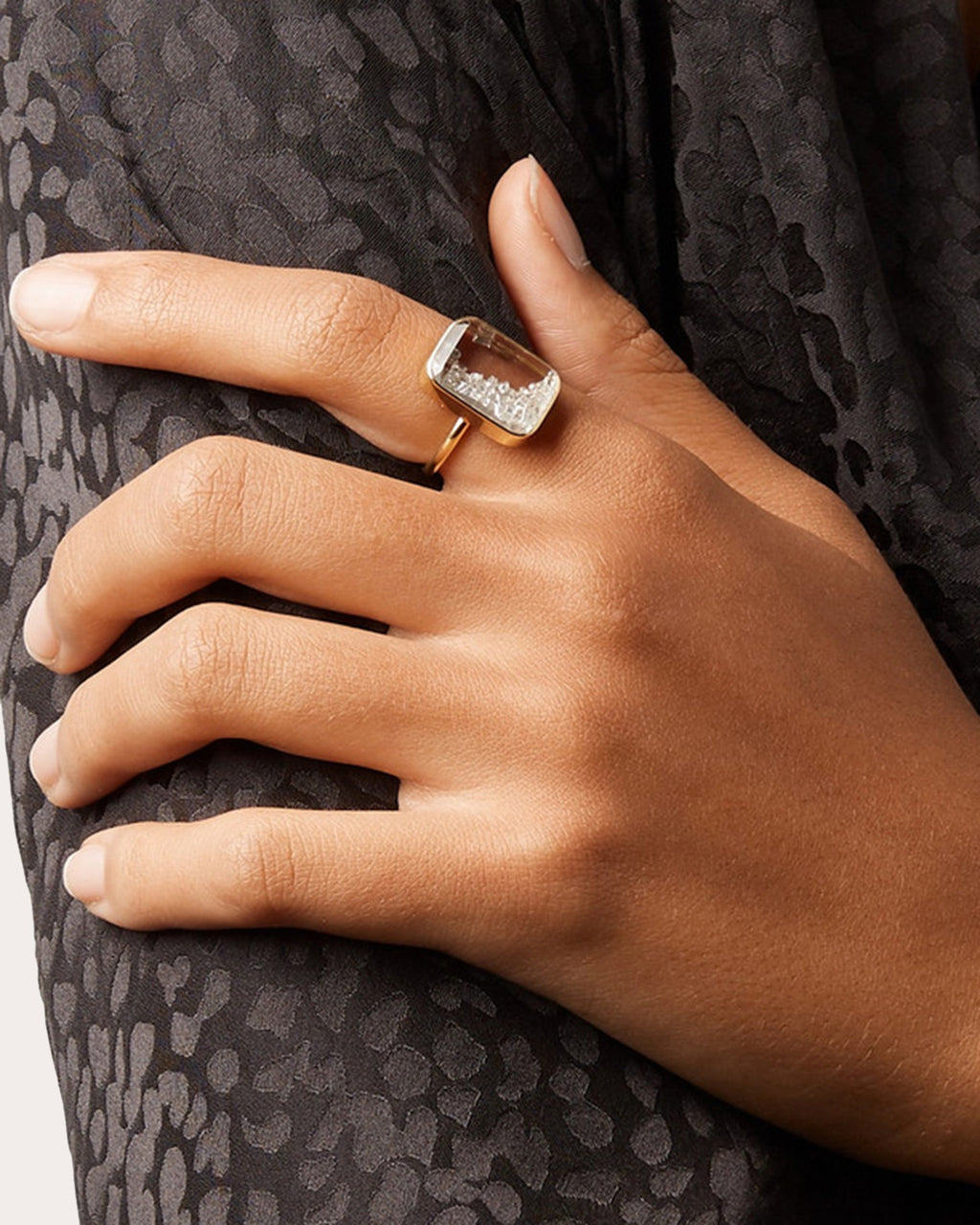 Ten Fourteen 18K Gold Crystal and Diamond Shaker Ring