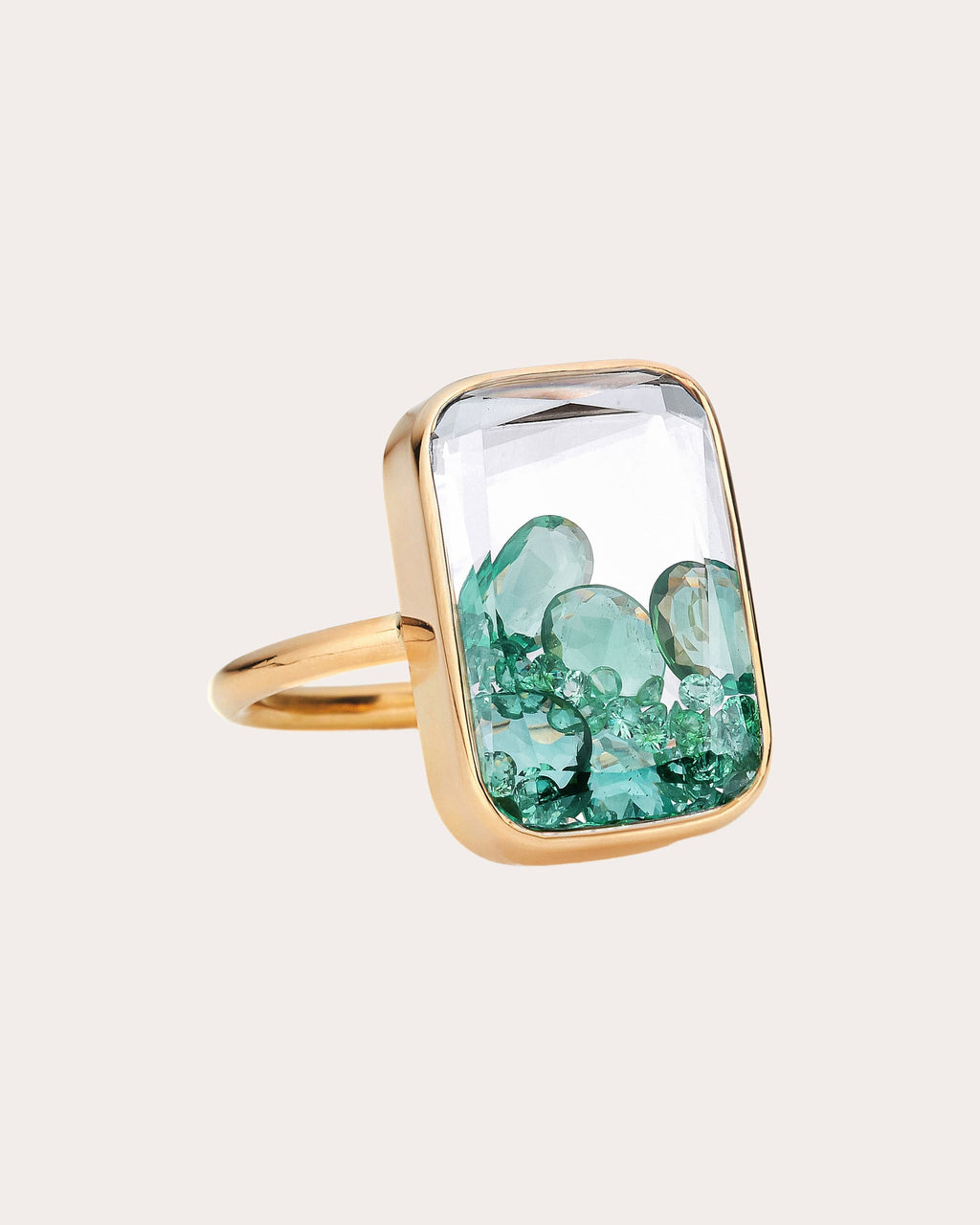 Ten Fourteen 18K Gold Crystal and Emerald Shaker Ring