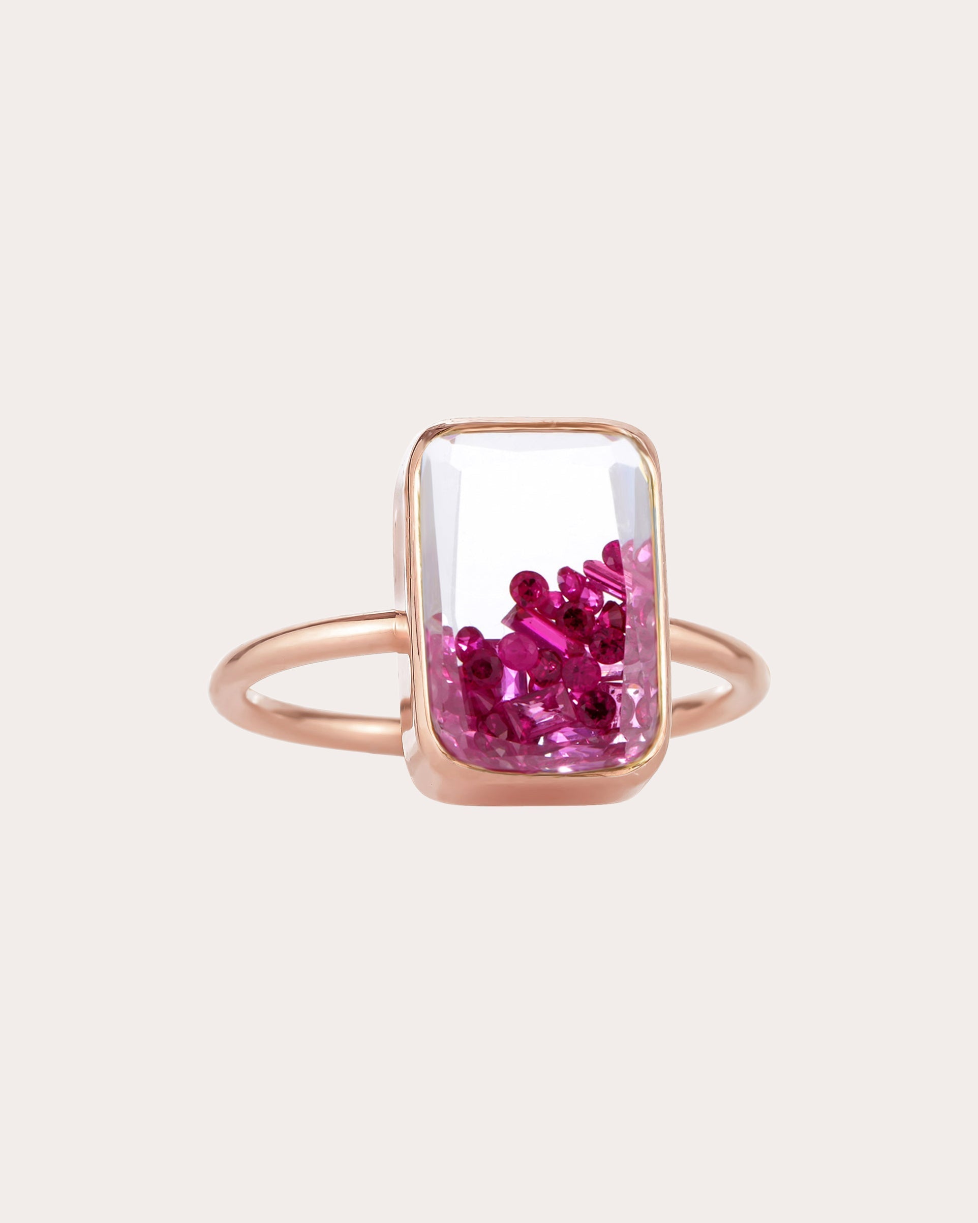 Petite Ten Fourteen 18K Gold Crystal and Ruby Shaker Ring
