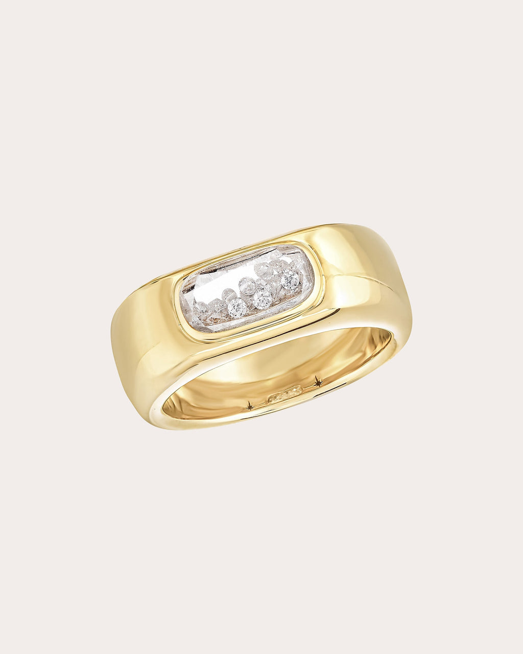 Dalila 18K Gold Crystal and Diamond Cigar Band Shaker Ring