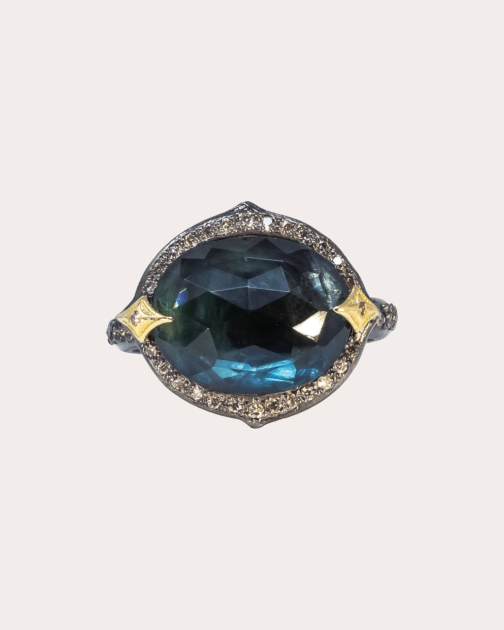 18K Gold Blackened Sterling Silver Topaz and Diamond Ring