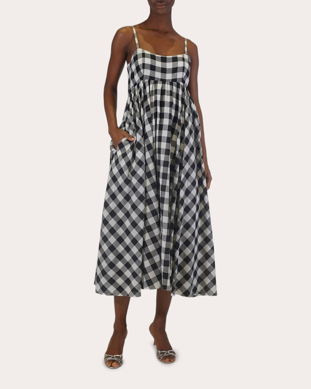 Rachel Gathered-Waist Gingham-Print Cotton Midi Dress