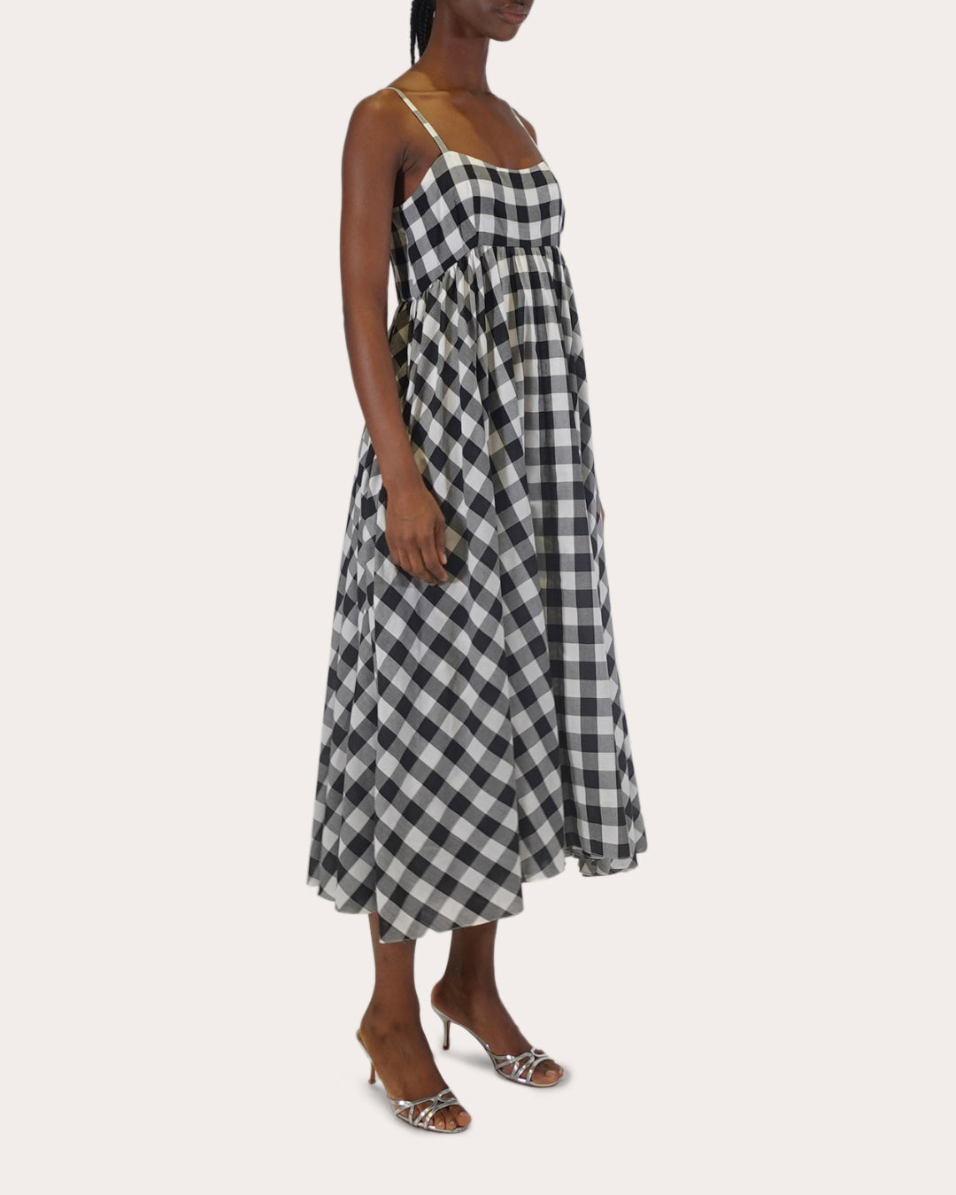 Rachel Gathered-Waist Gingham-Print Cotton Midi Dress